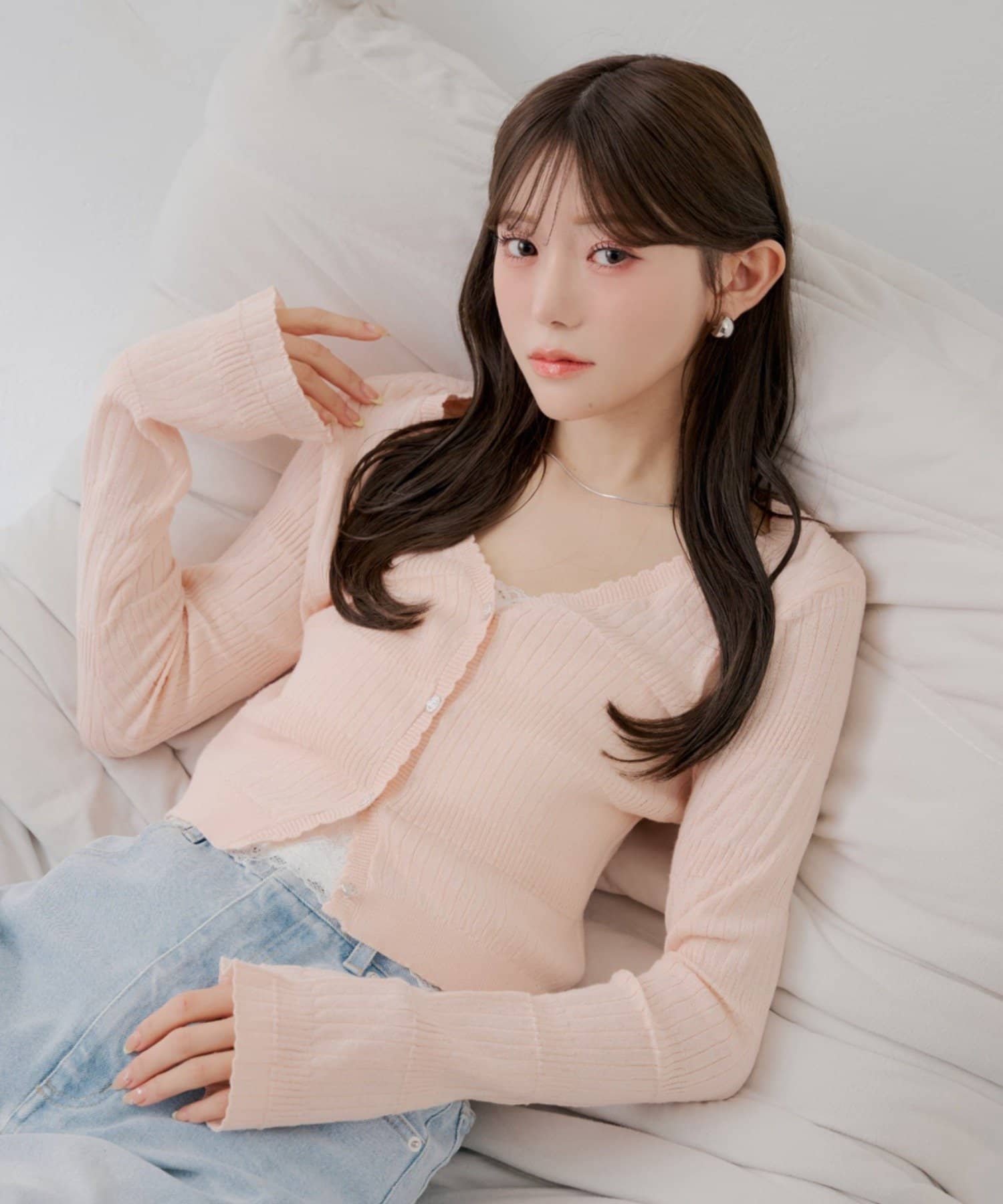 Chico(チコ) 【SALON by Chico】シアー金釦柄編みカーディガン