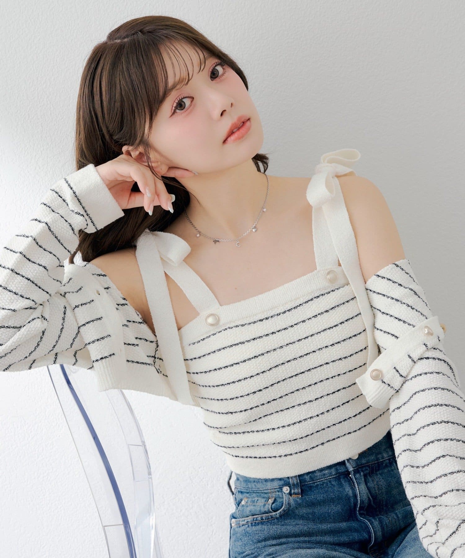 Chico(チコ) 肩リボンボーダーベアキャミ