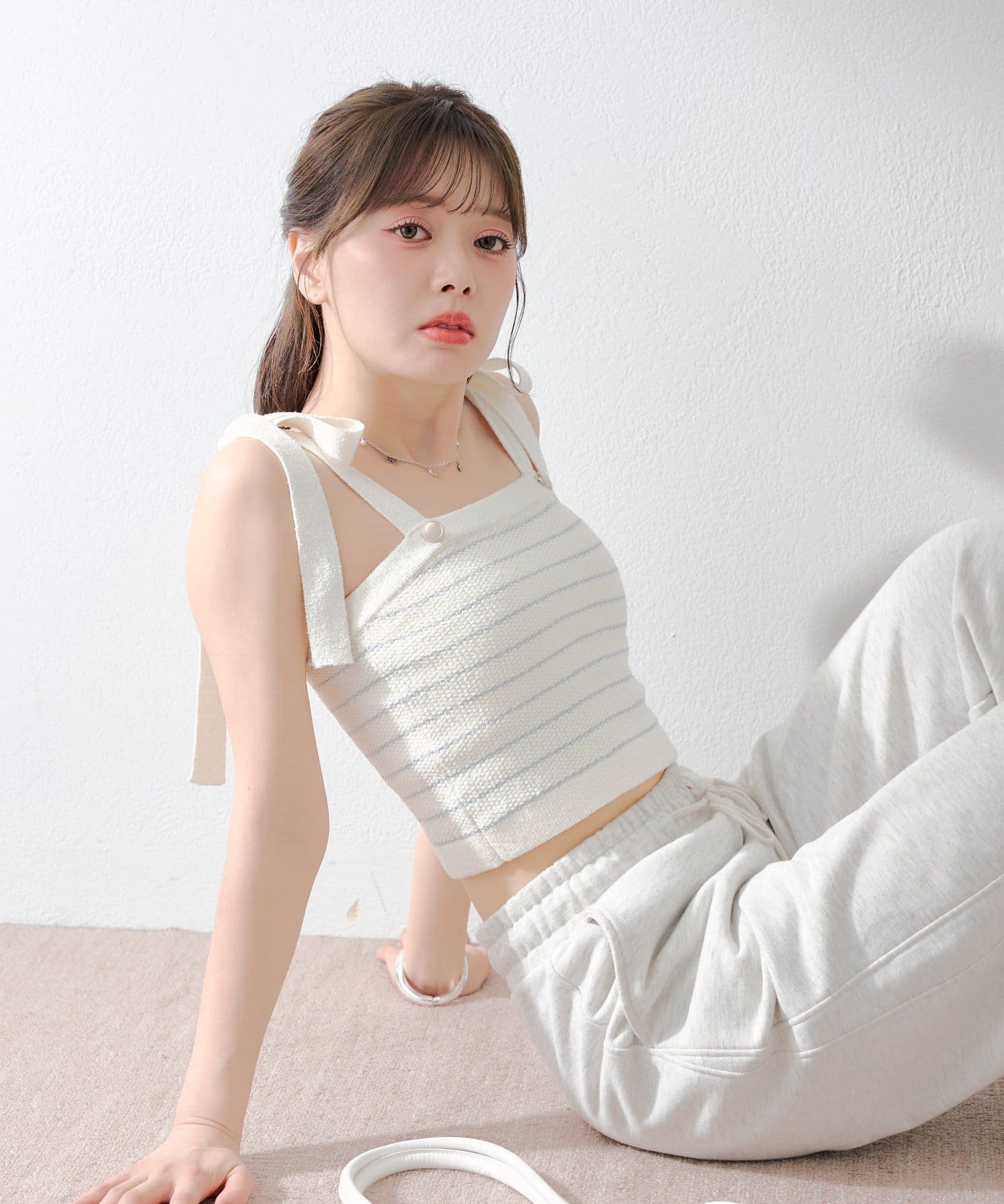 Chico(チコ) 肩リボンボーダーベアキャミ