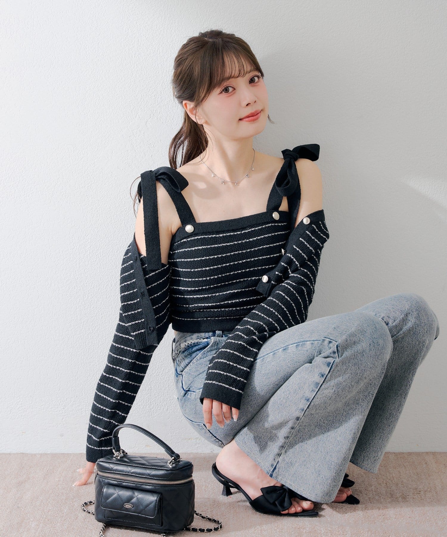 Chico(チコ) 肩リボンボーダーベアキャミ