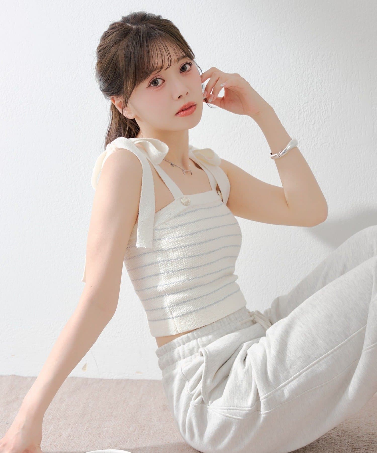 Chico(チコ) 肩リボンボーダーベアキャミ