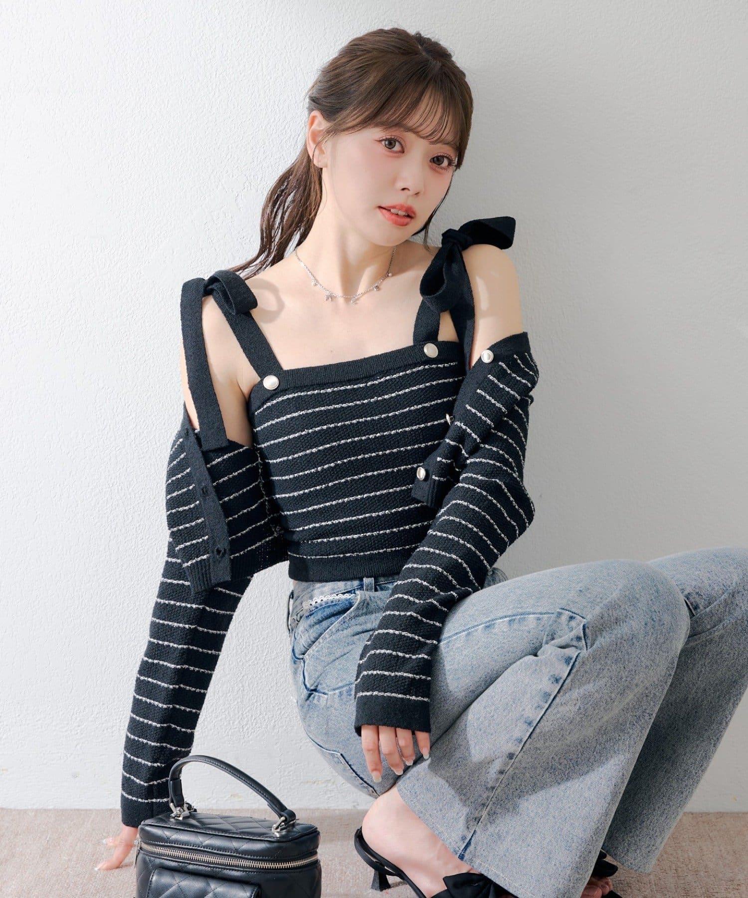 Chico(チコ) 肩リボンボーダーベアキャミ