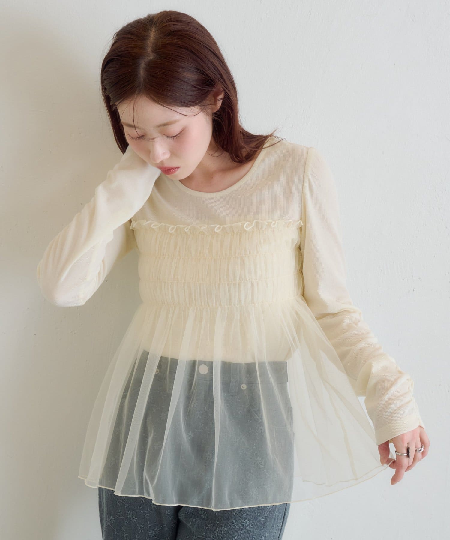 Kastane(カスタネ) チュールドッキングカットソー