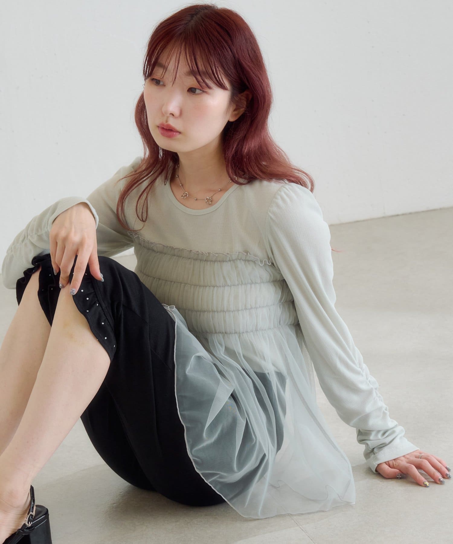 Kastane(カスタネ) チュールドッキングカットソー