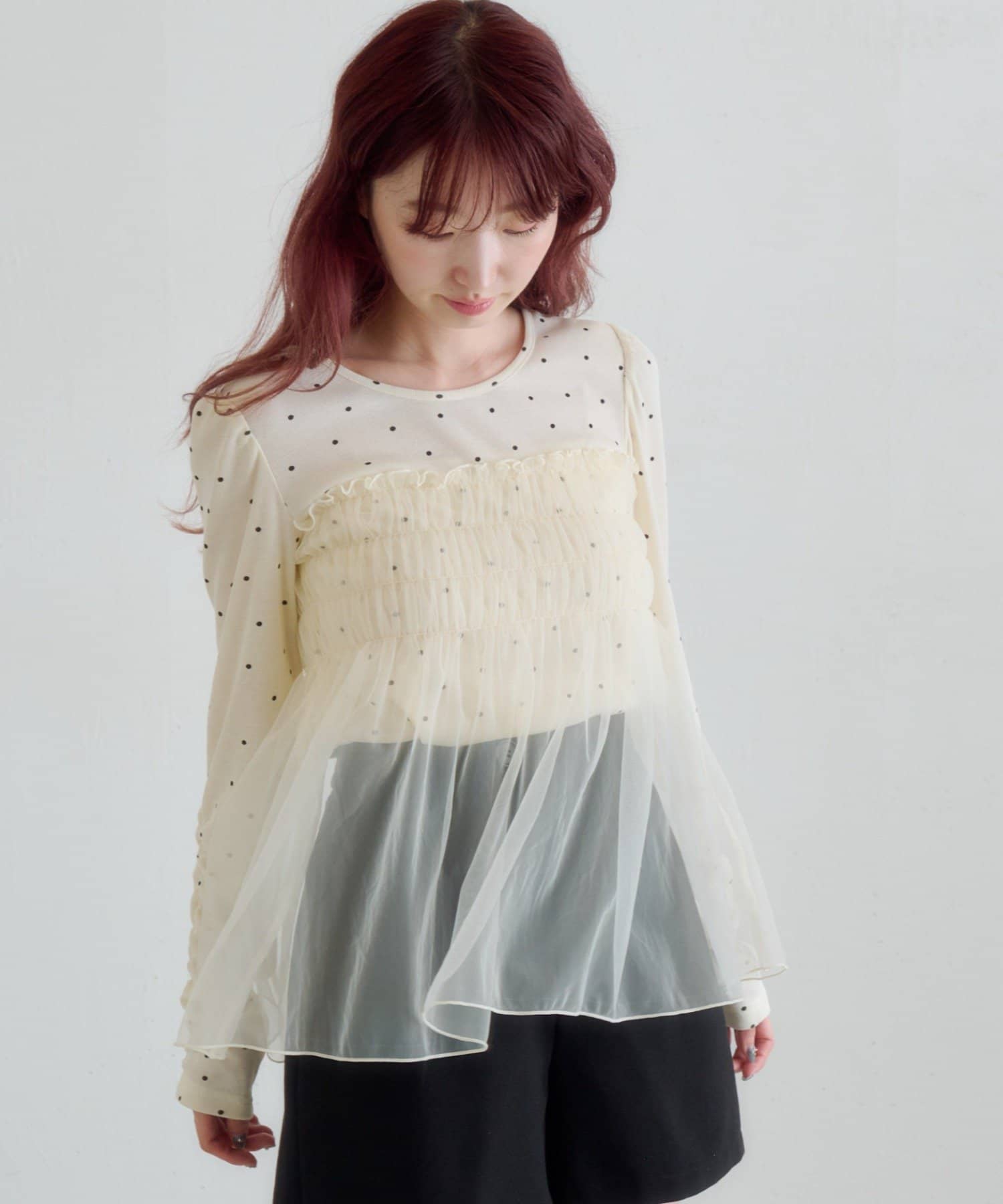 Kastane(カスタネ) チュールドッキングカットソー