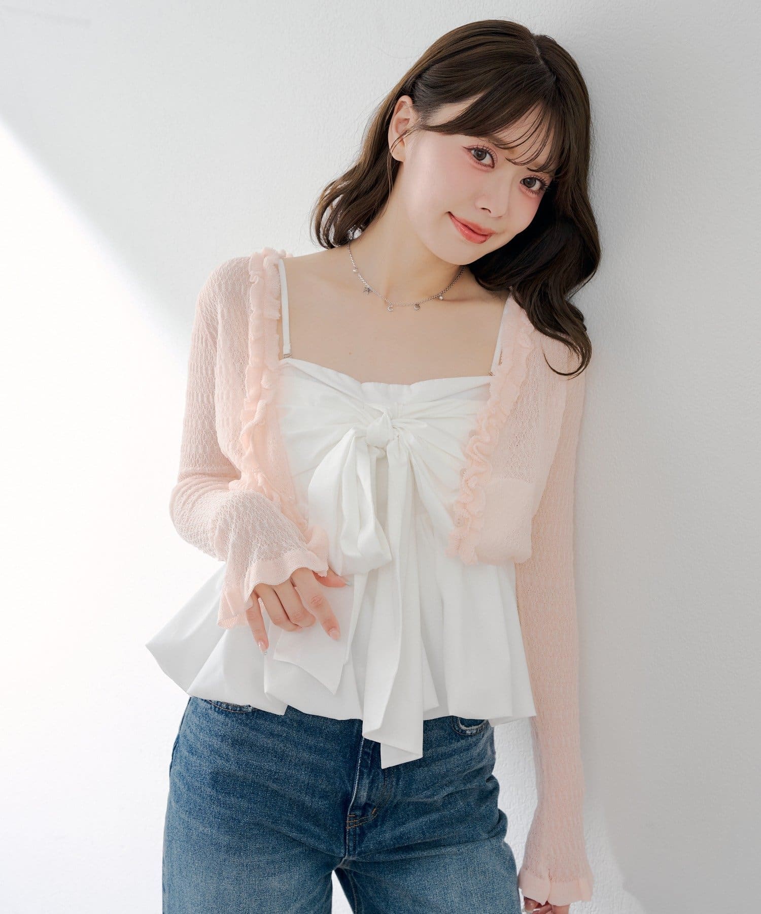 Chico(チコ) フリルシアーニットカーディガン