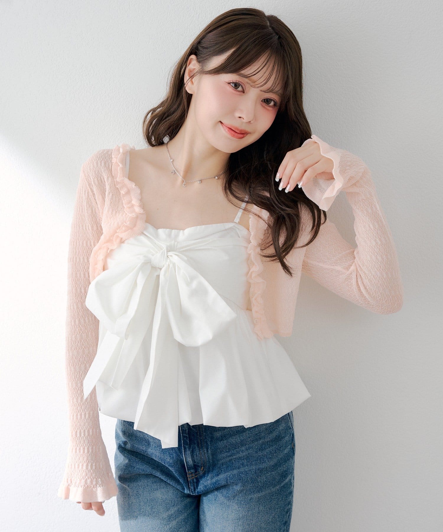 Chico(チコ) フリルシアーニットカーディガン