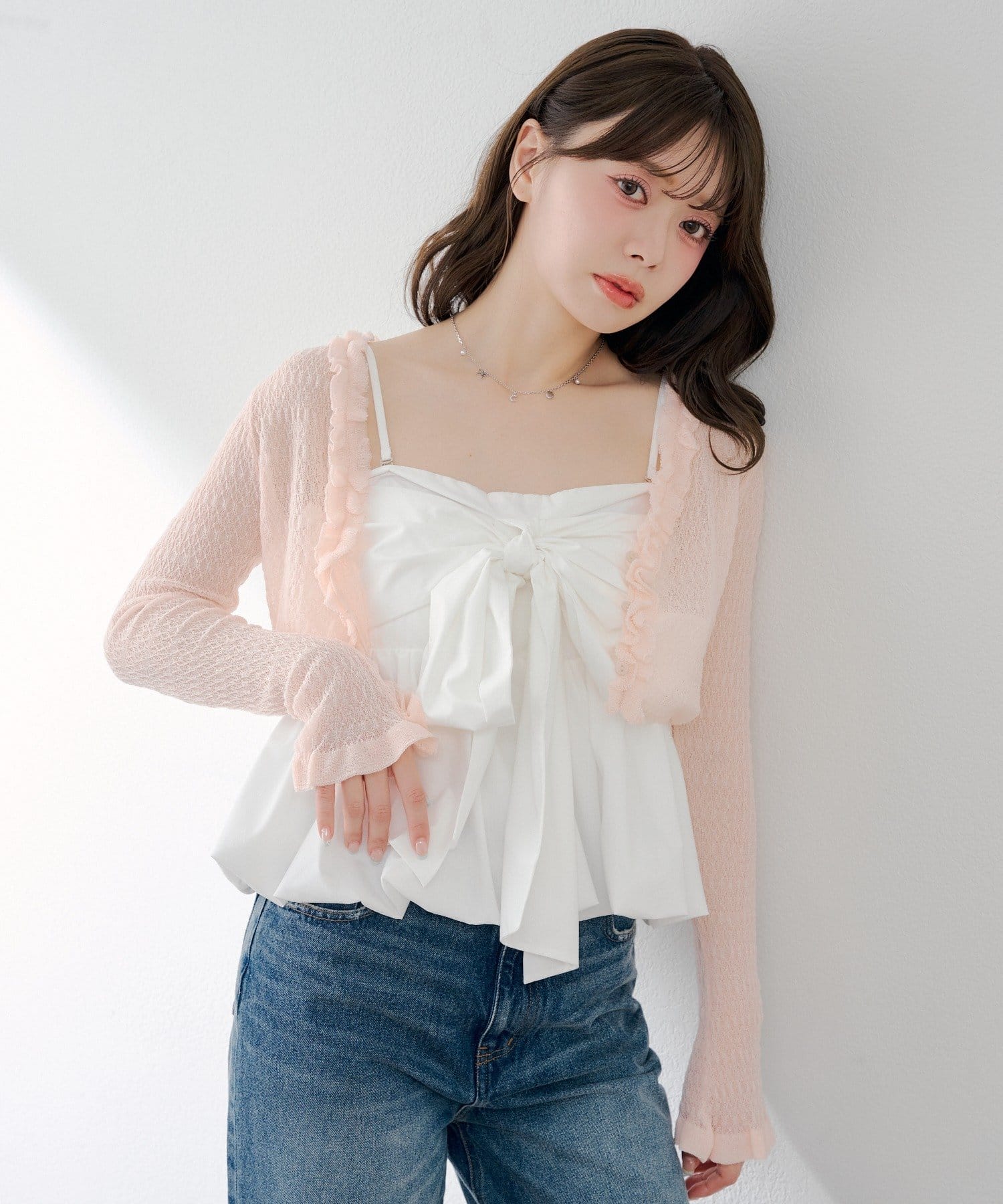 Chico(チコ) フリルシアーニットカーディガン