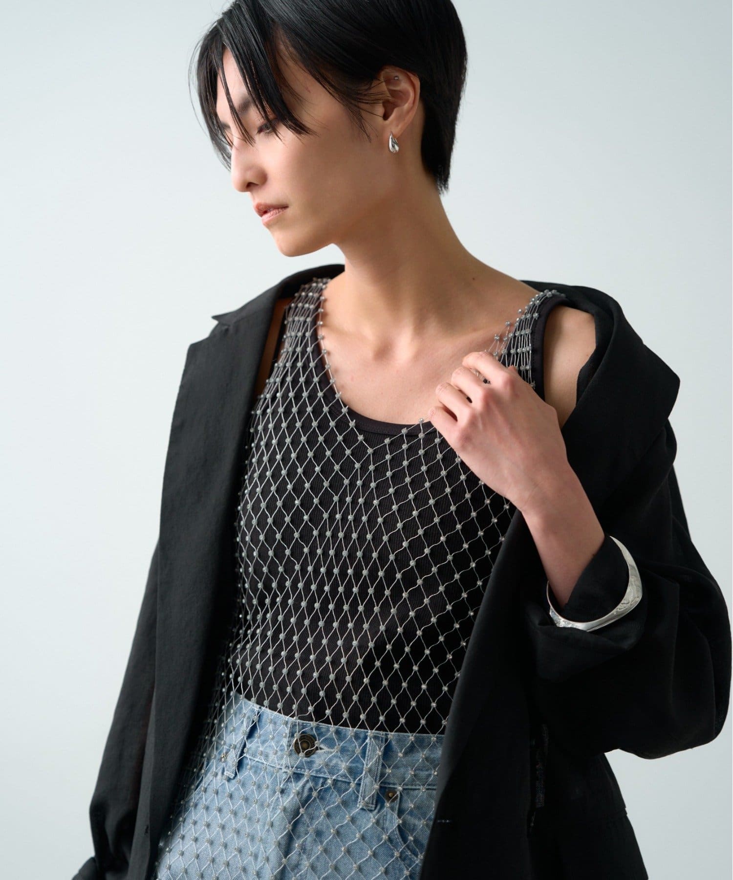 LOUNGEDRESS(ラウンジドレス) メッシュビジューワンピース