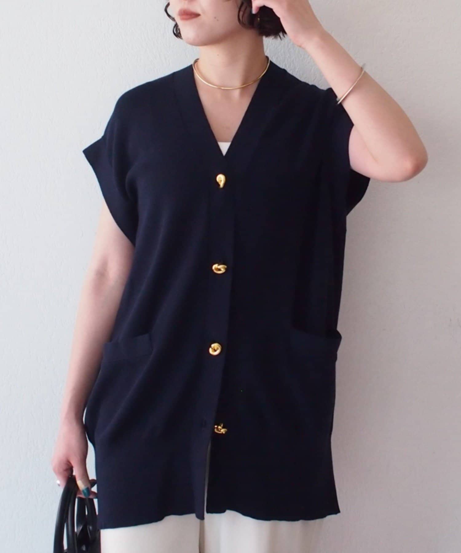 LOUNGEDRESS(ラウンジドレス) ツイストボタンフレンチニットカーデ