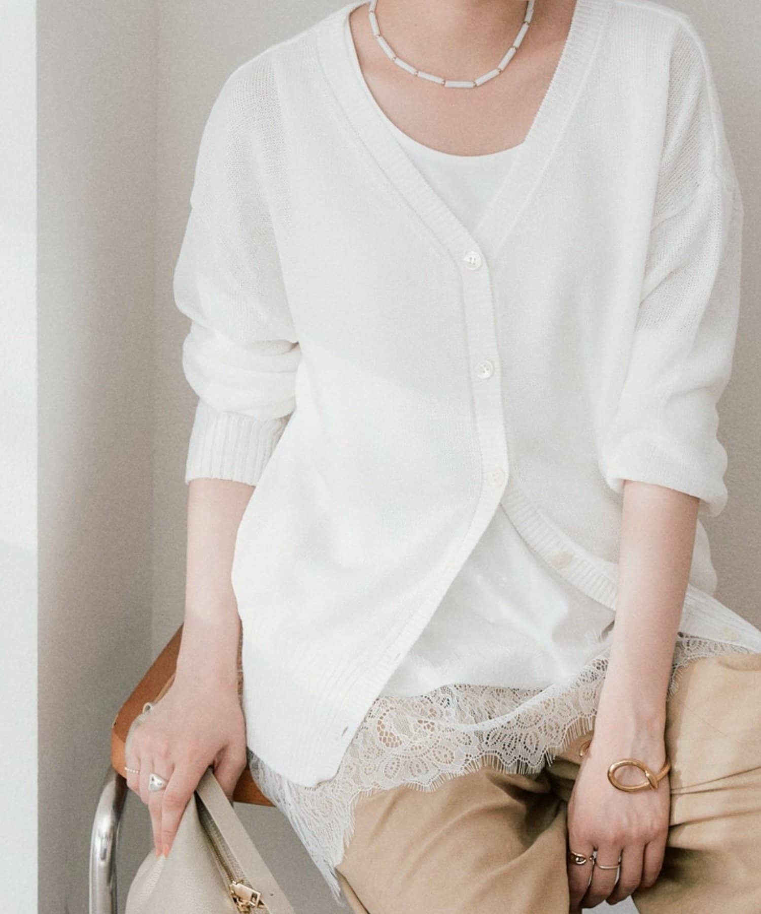 RIVE DROITE(リヴドロワ) 予約【真夏まで活躍】ペーパーヤーンニットカーデ