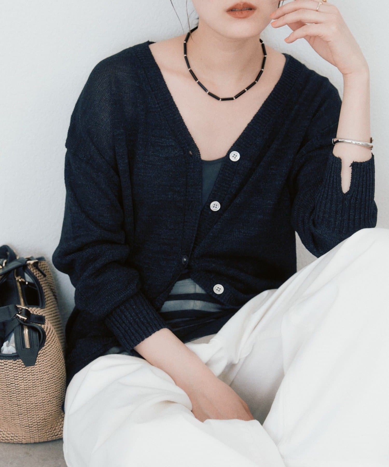 RIVE DROITE(リヴドロワ) 予約【真夏まで活躍】ペーパーヤーンニットカーデ