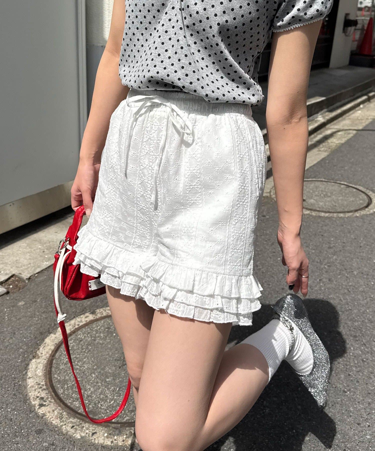 CIAOPANIC(チャオパニック) コットンレース裾ティアードショートパンツ