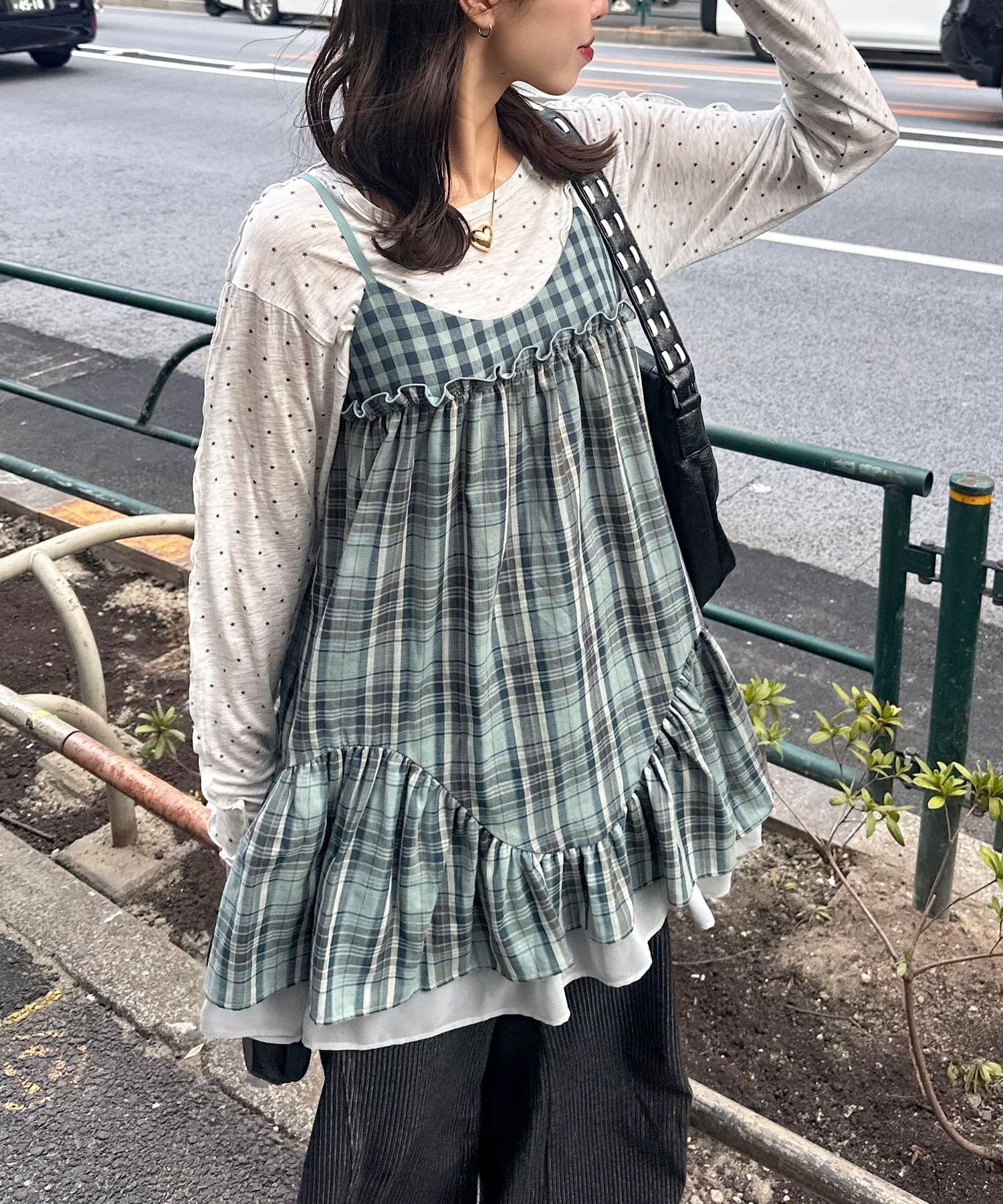 CIAOPANIC(チャオパニック) レトロチェックギャザーチュニックキャミワンピース