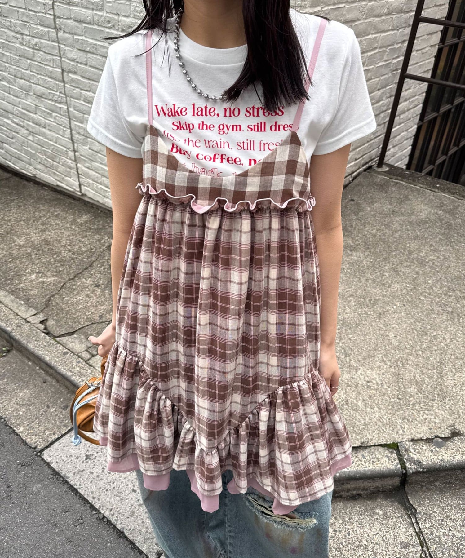 CIAOPANIC(チャオパニック) レトロチェックギャザーチュニックキャミワンピース