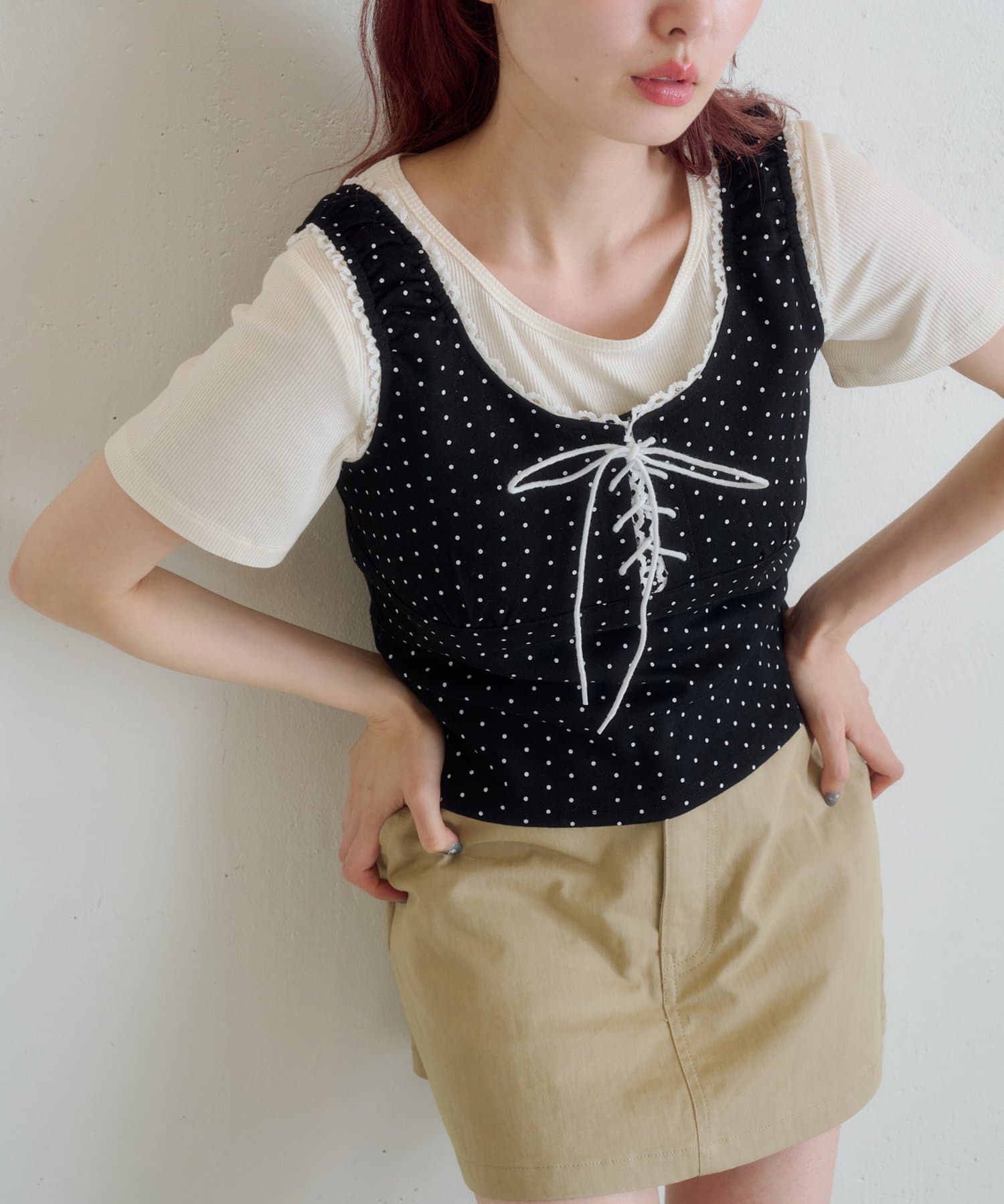 Kastane(カスタネ) ドットタンクレイヤードTee