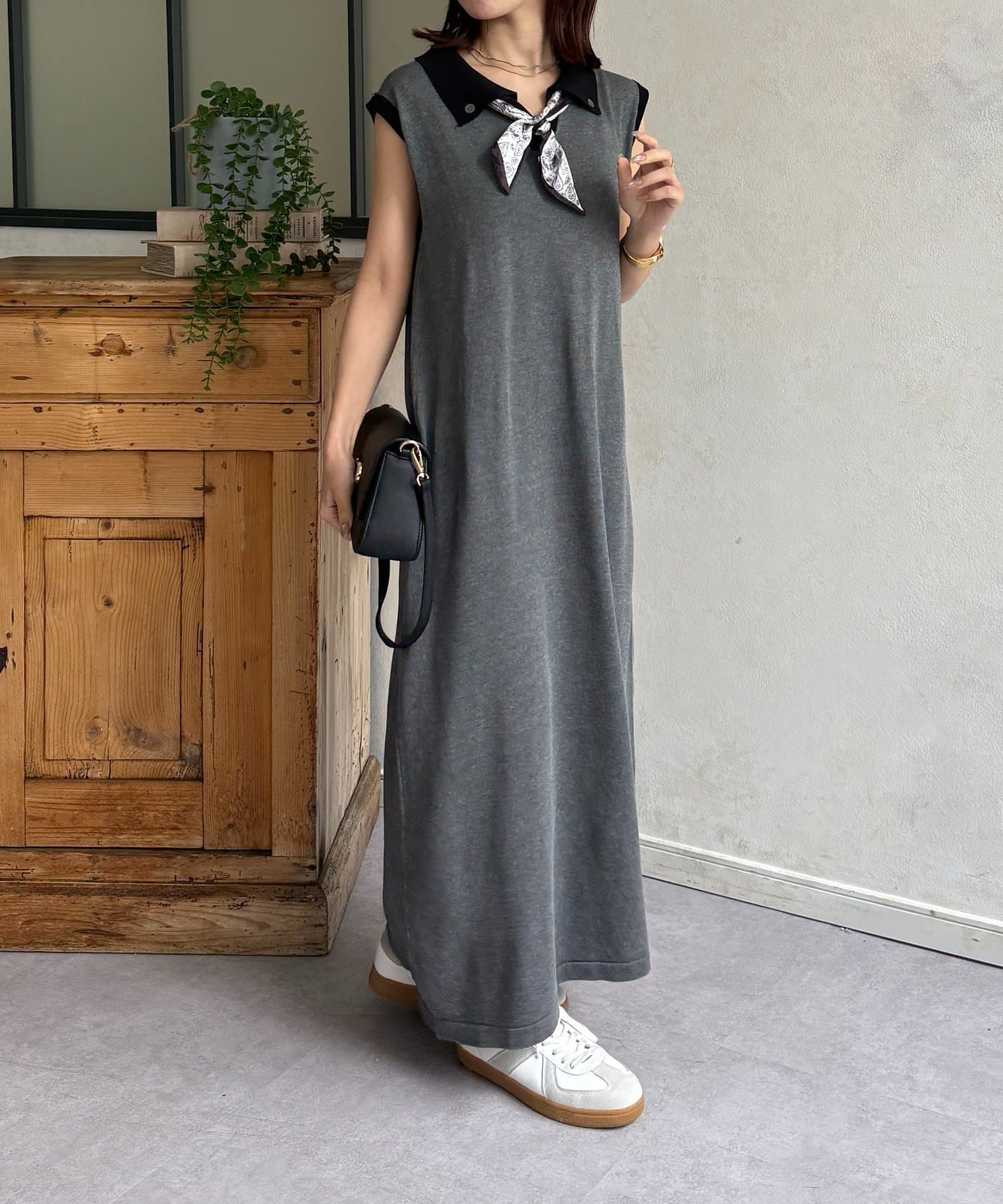 Thevon.(ゼヴォン) スカーフ付き襟配色ナローワンピース