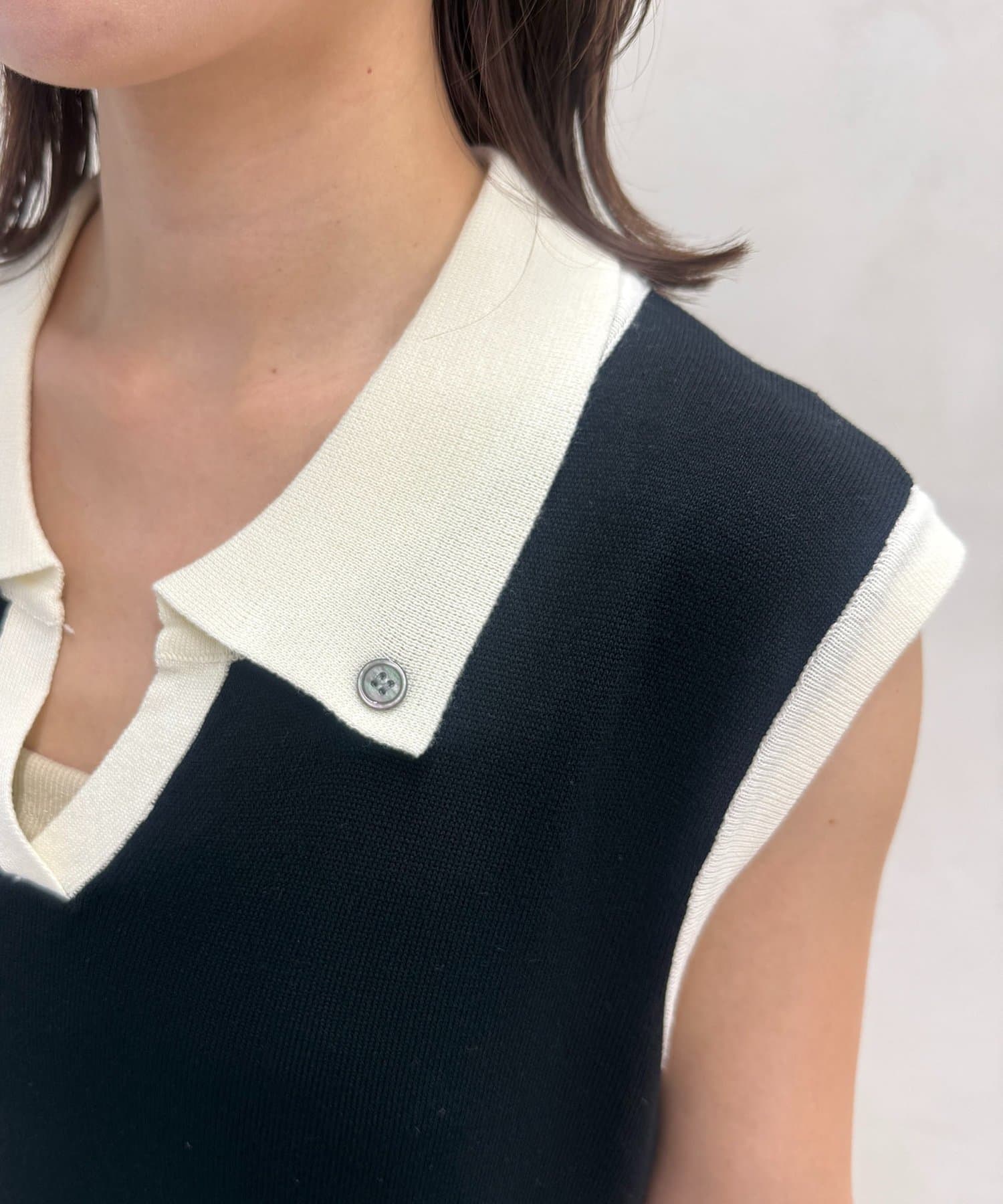 Thevon.(ゼヴォン) スカーフ付き襟配色ナローワンピース