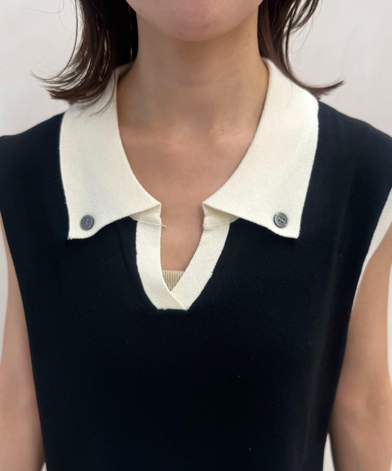 Thevon.(ゼヴォン) スカーフ付き襟配色ナローワンピース