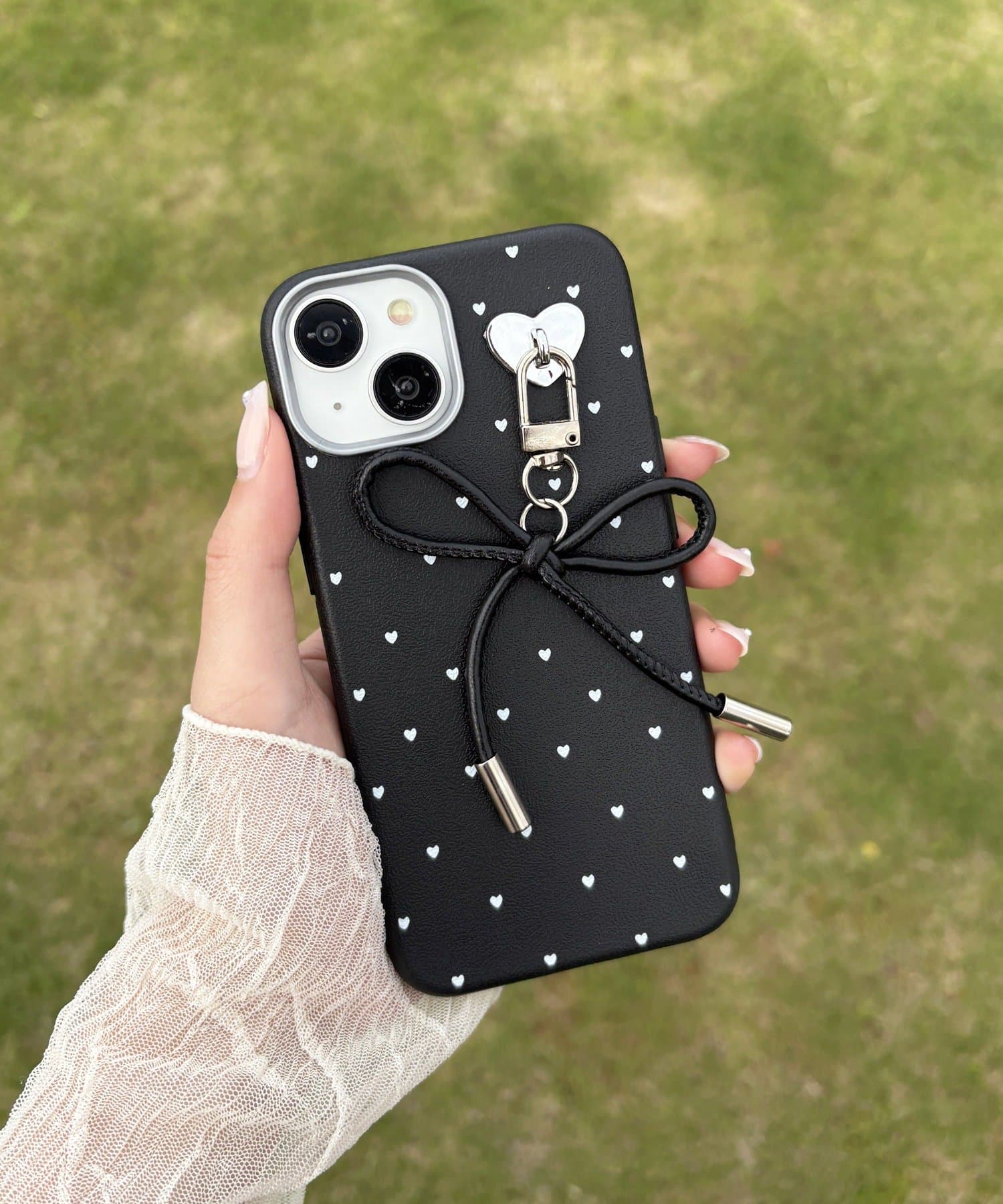 Lattice(ラティス) リボンハートドットスマホケース(iPhone13/14)