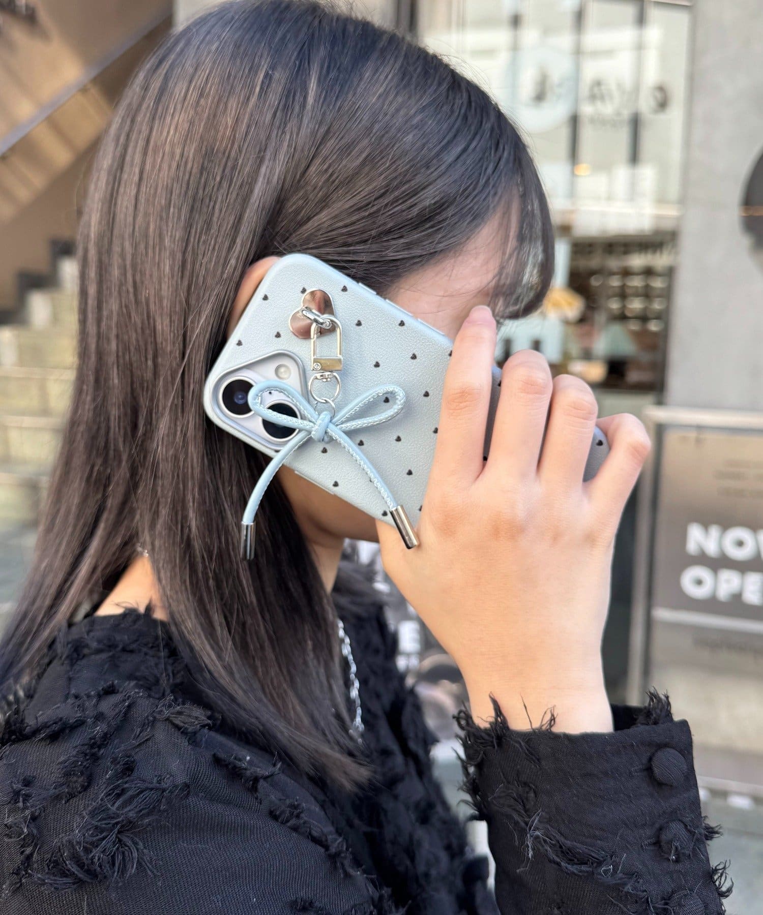 Lattice(ラティス) リボンハートドットスマホケース(iPhone16)