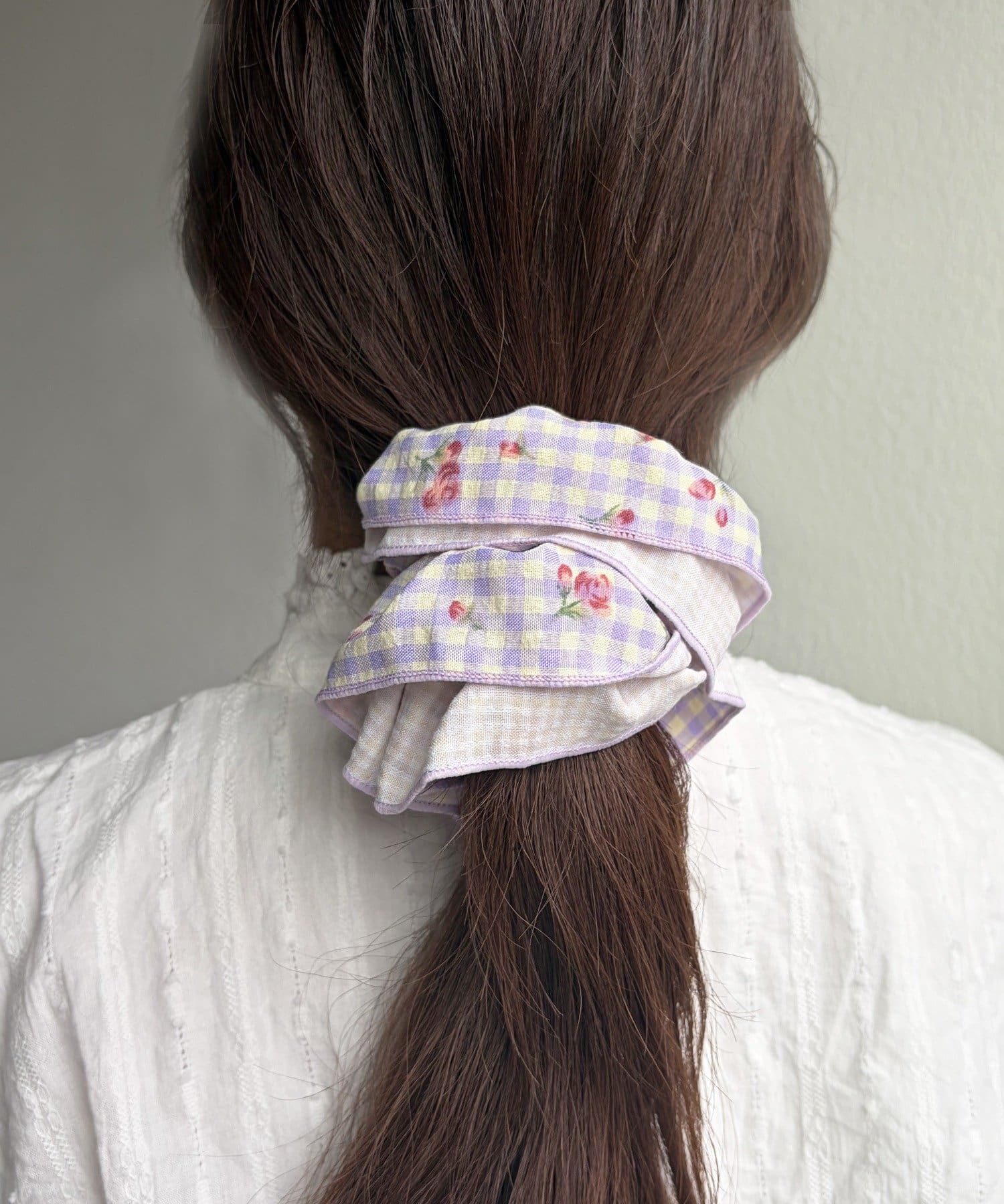 Lattice(ラティス) ギンガムチェック花柄シュシュ