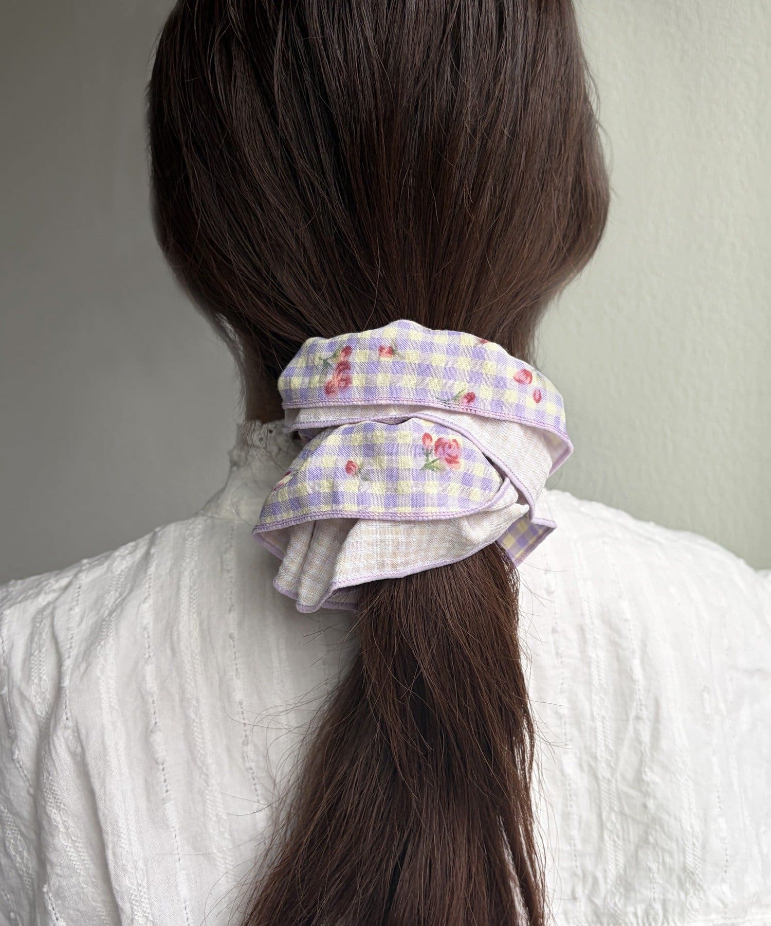 Lattice(ラティス) ギンガムチェック花柄シュシュ