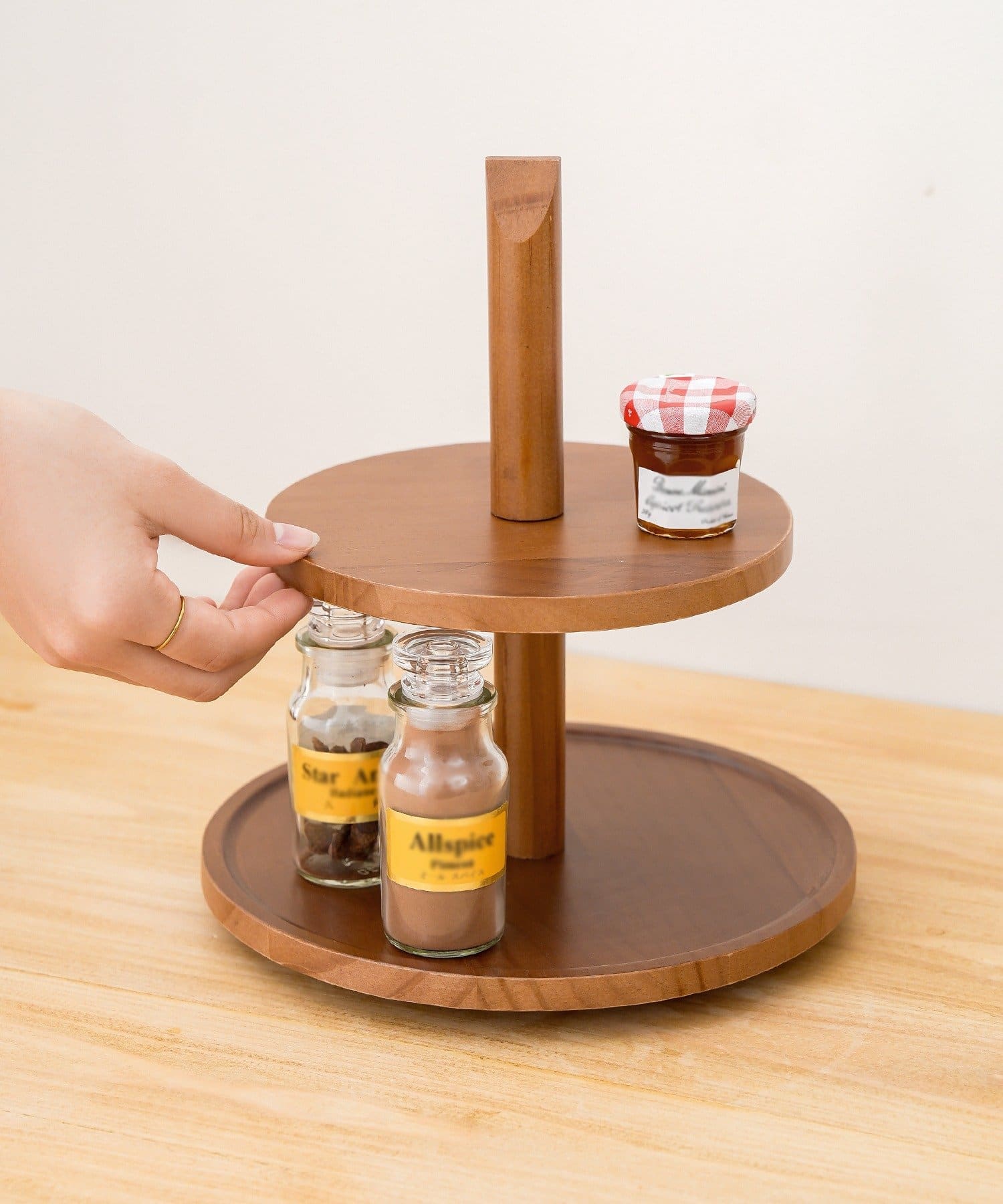 3COINS(スリーコインズ) 木製回転トレイ2段／KITINTO