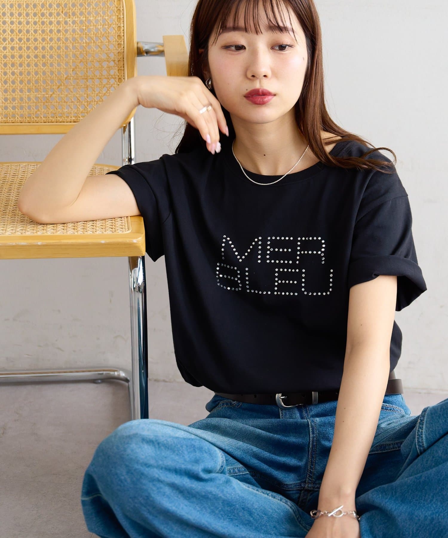 DISCOAT(ディスコート) ラインストーンロゴTシャツ