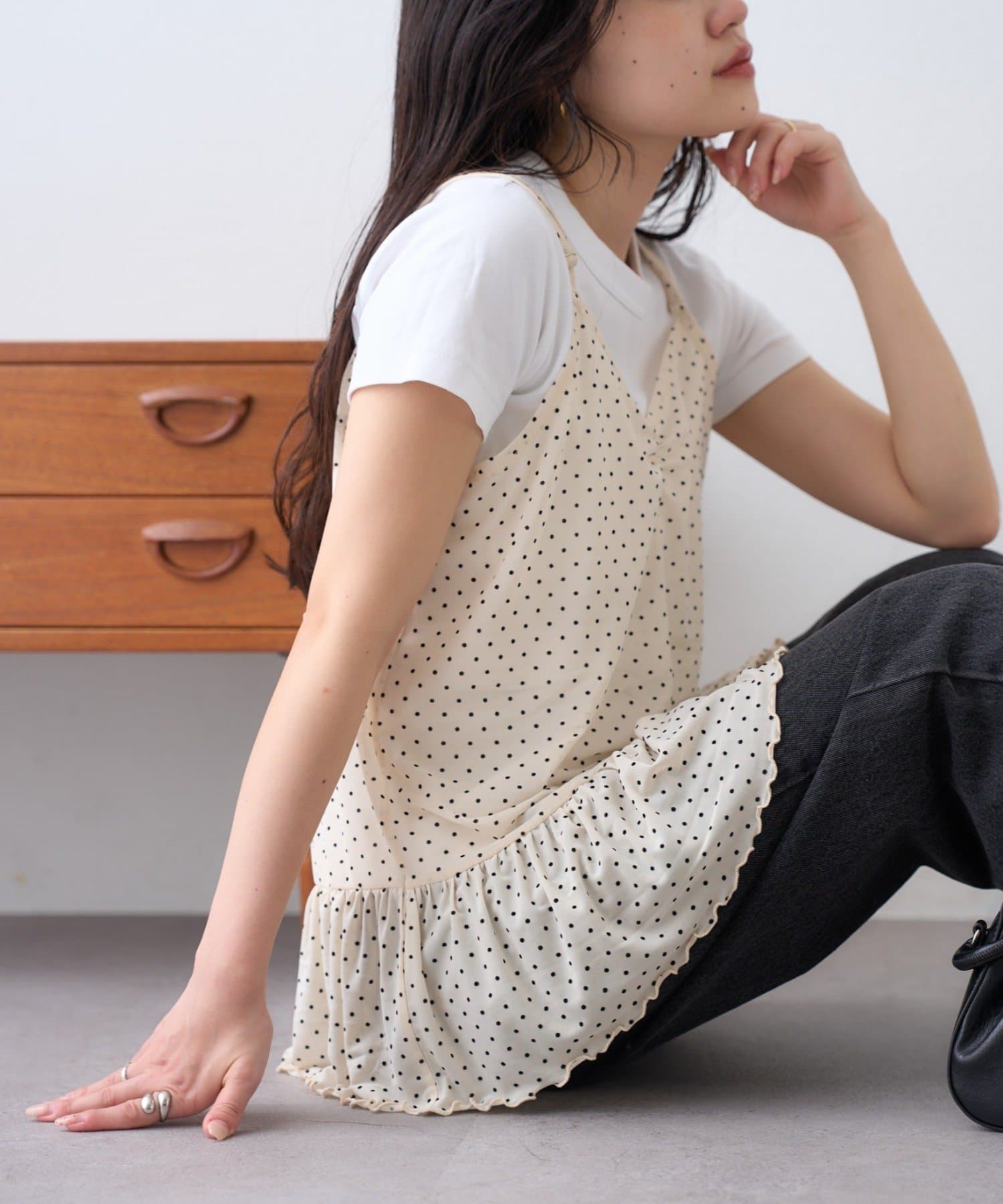 CIAOPANIC TYPY(チャオパニックティピー) 【2WAY】フロッキードットチュール裾フリルキャミ