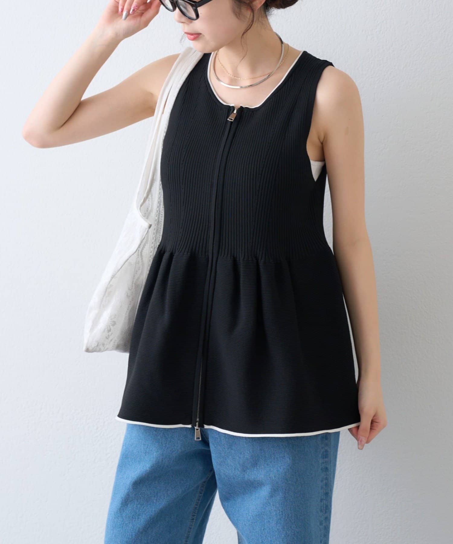CIAOPANIC TYPY(チャオパニックティピー) スポンディッシュWZIPペプラム配色ニットベスト