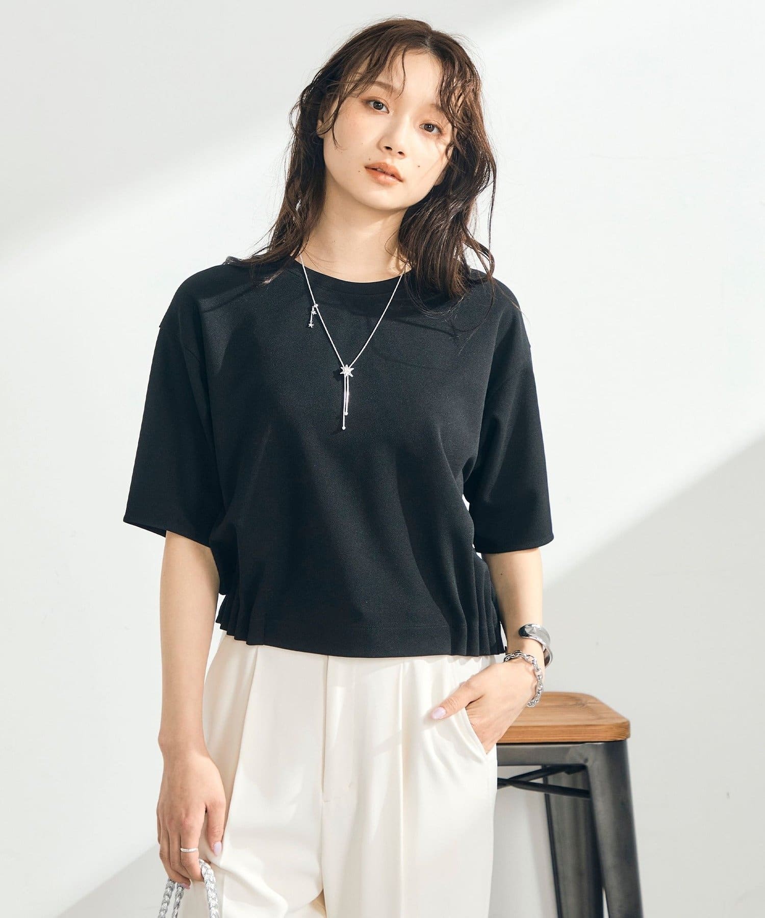 FREDY & GLOSTER(フレディ アンド グロスター) カットジョーゼット5分袖プルオーバーカットソー