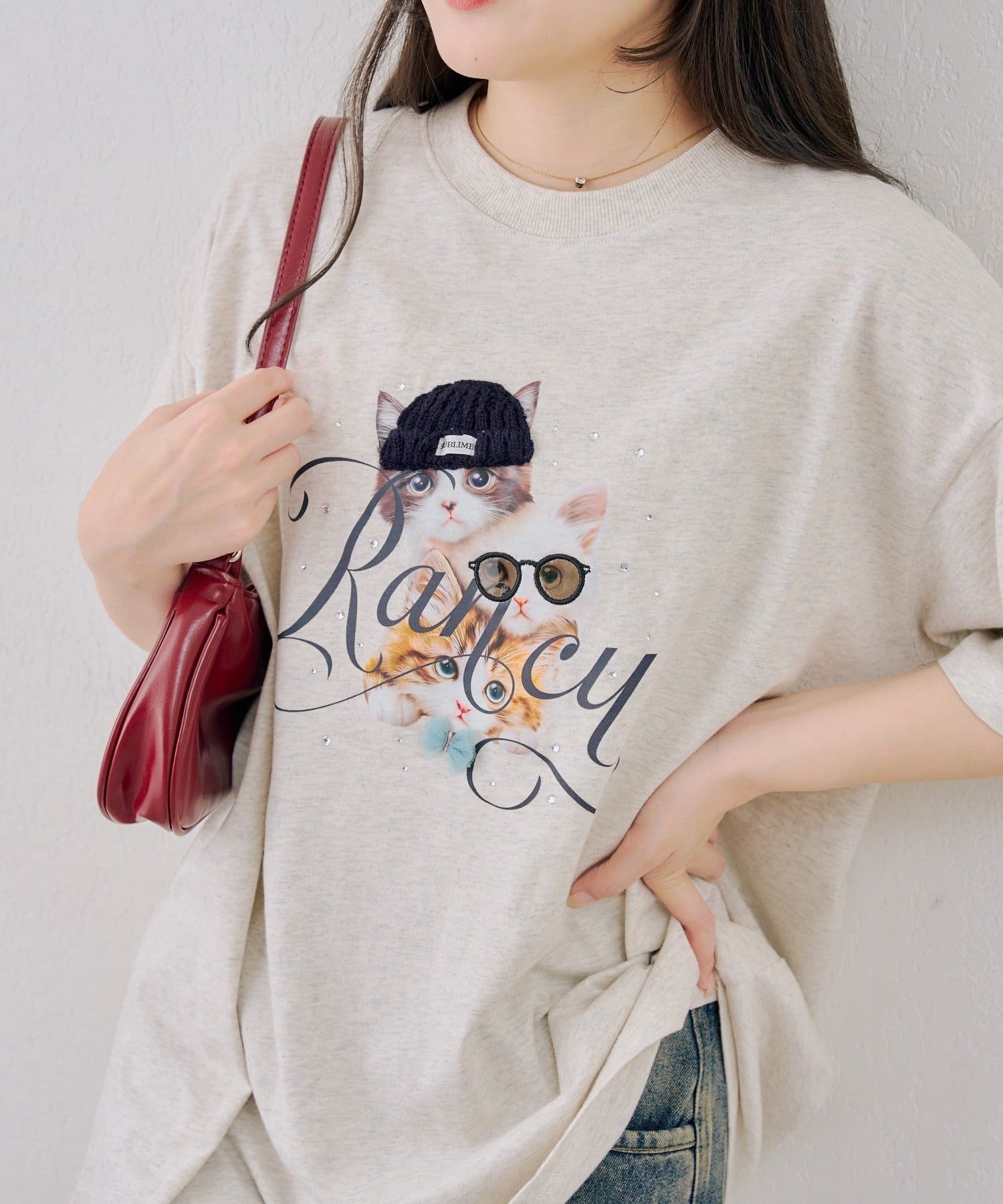 NICE CLAUP / OLIVE des OLIVE OUTLET(ナイスクラップ  / オリーブ デ オリーブ アウトレット) 【ANOTHER BRANCH】ニャンコ三姉妹ＢＩＧＴシャツ