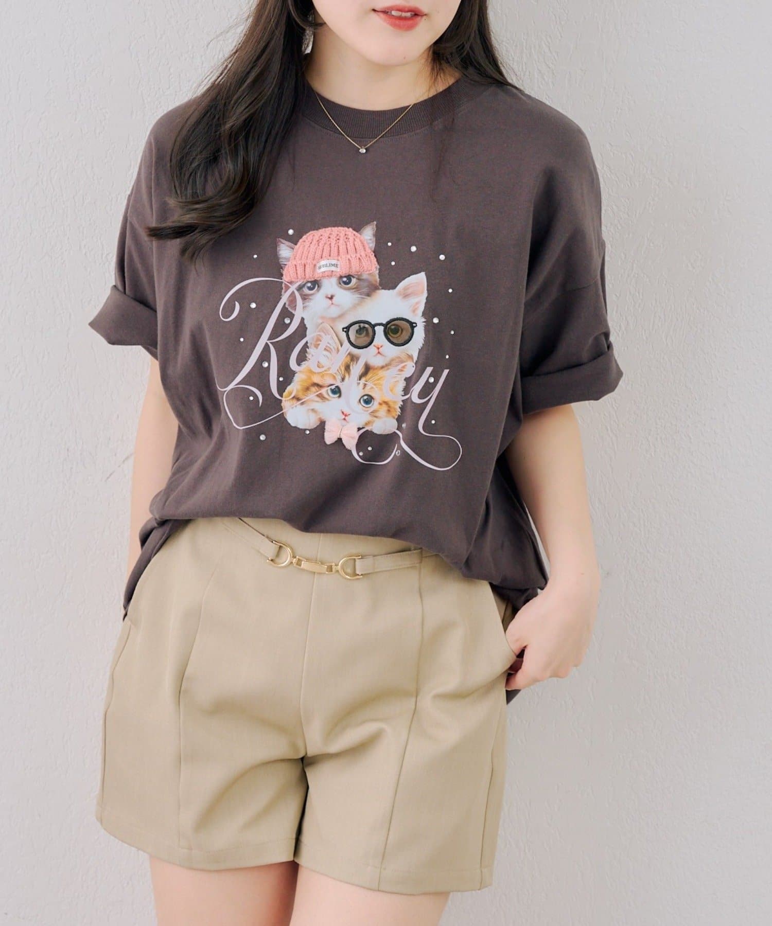 NICE CLAUP / OLIVE des OLIVE OUTLET(ナイスクラップ  / オリーブ デ オリーブ アウトレット) 【ANOTHER BRANCH】ニャンコ三姉妹ＢＩＧＴシャツ
