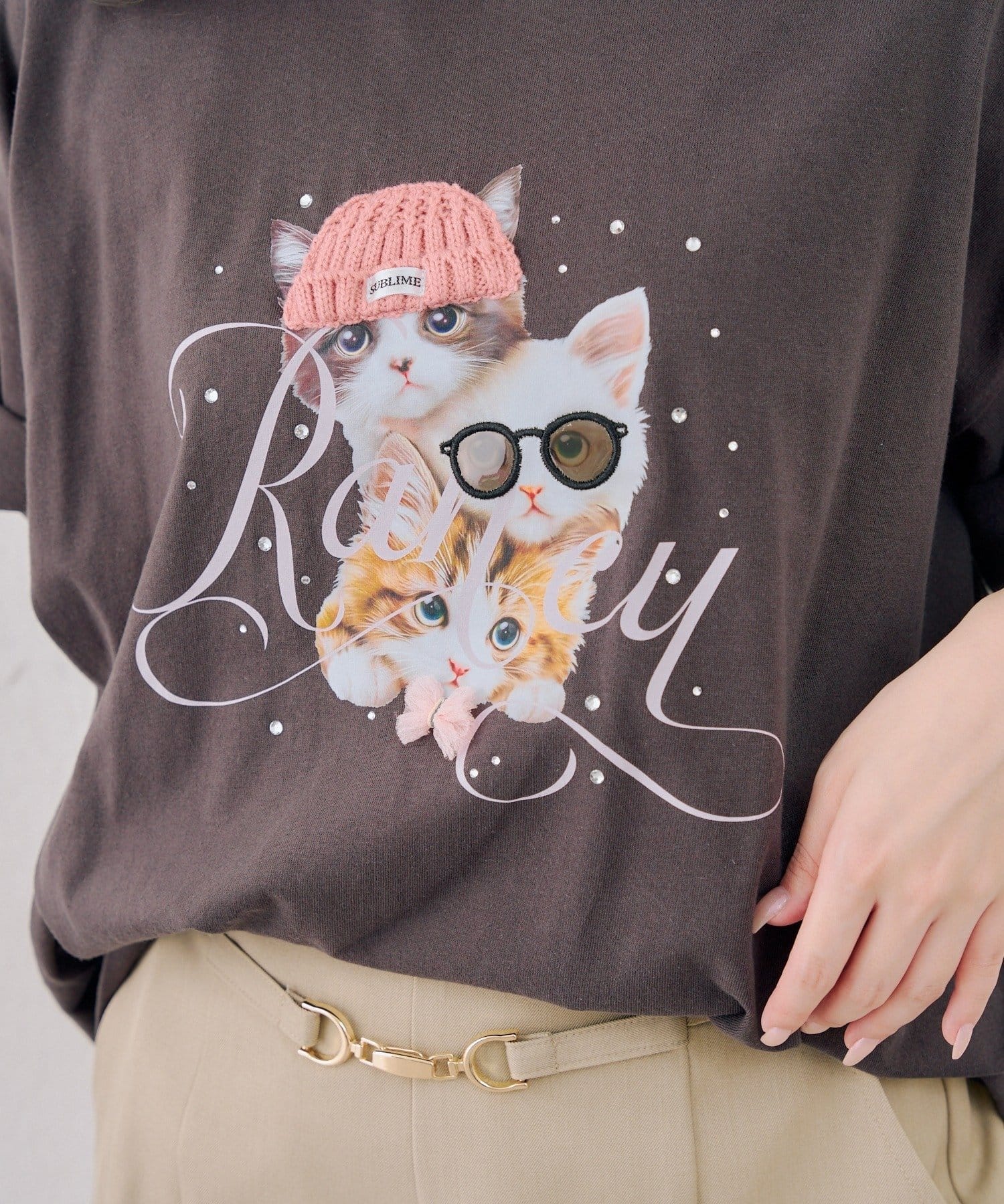 NICE CLAUP / OLIVE des OLIVE OUTLET(ナイスクラップ  / オリーブ デ オリーブ アウトレット) 【ANOTHER BRANCH】ニャンコ三姉妹ＢＩＧＴシャツ