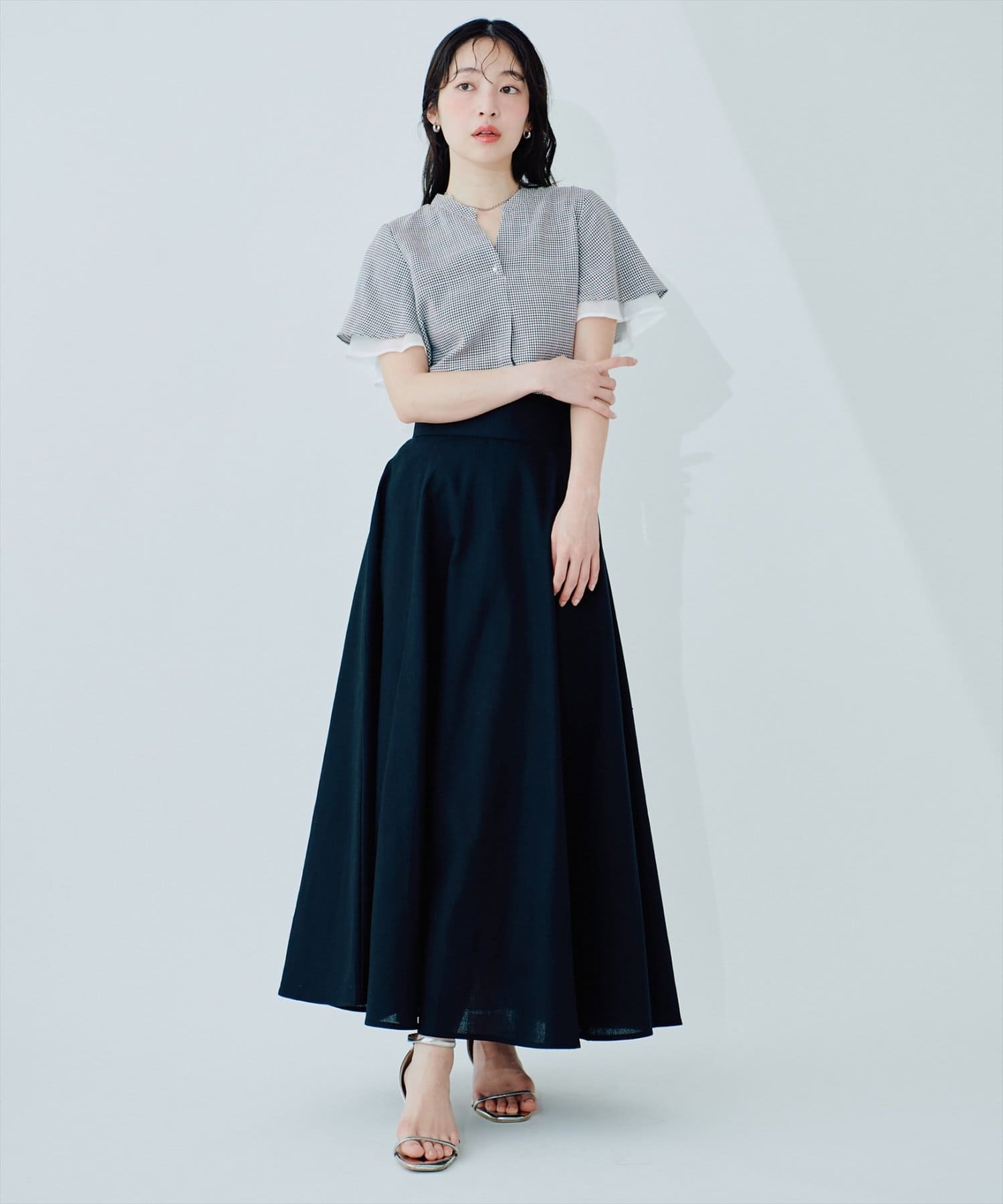 natural couture(ナチュラルクチュール) 袖口シアーパール釦スキッパーブラウス