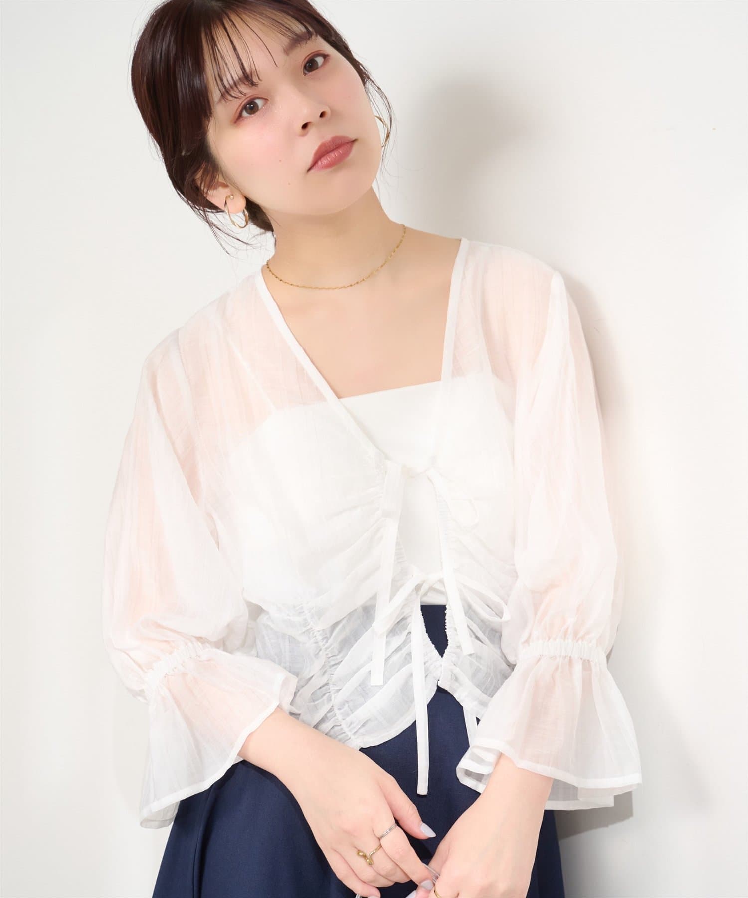 natural couture(ナチュラルクチュール) ギャザーリボンブラウス