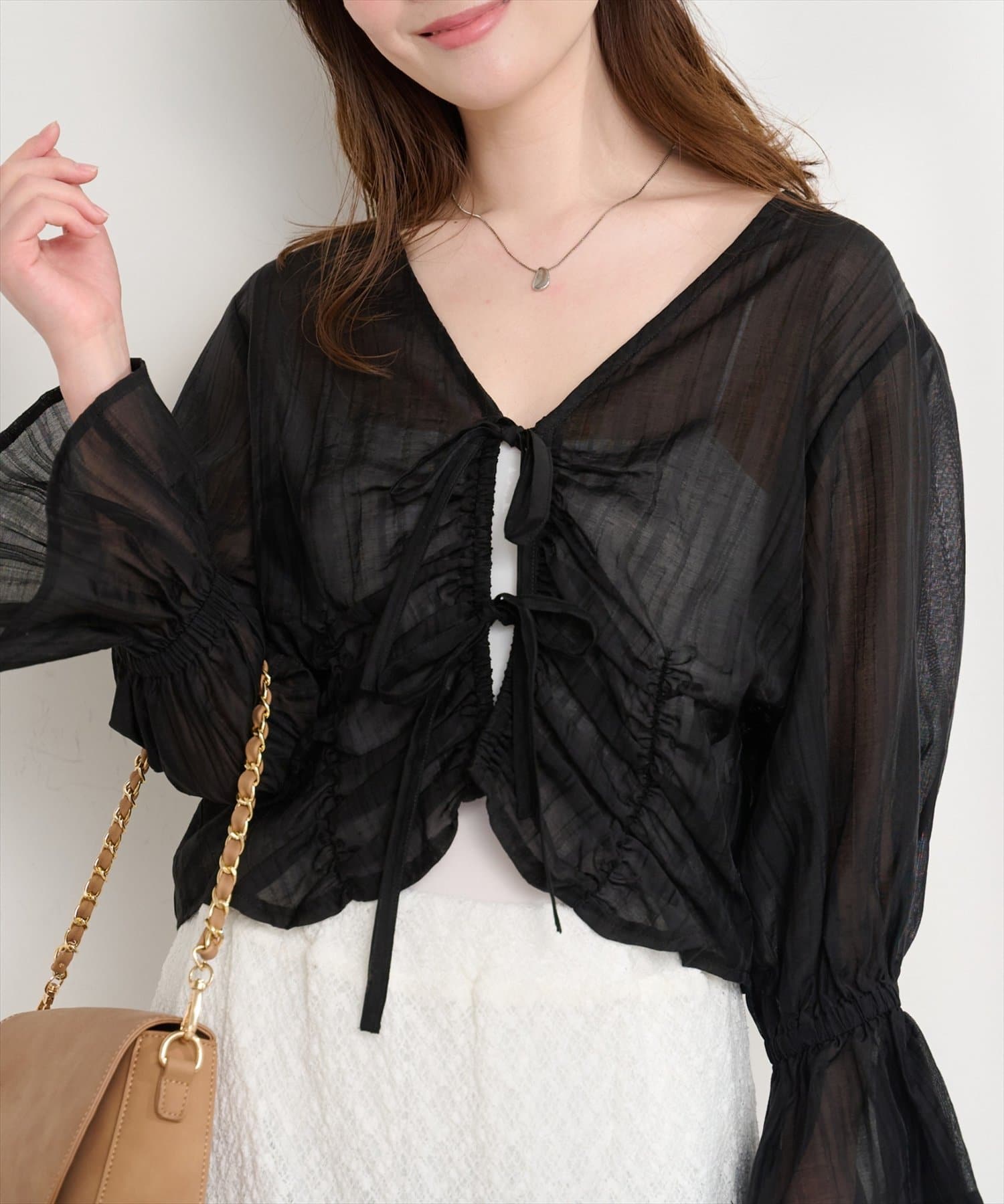 natural couture(ナチュラルクチュール) ギャザーリボンブラウス