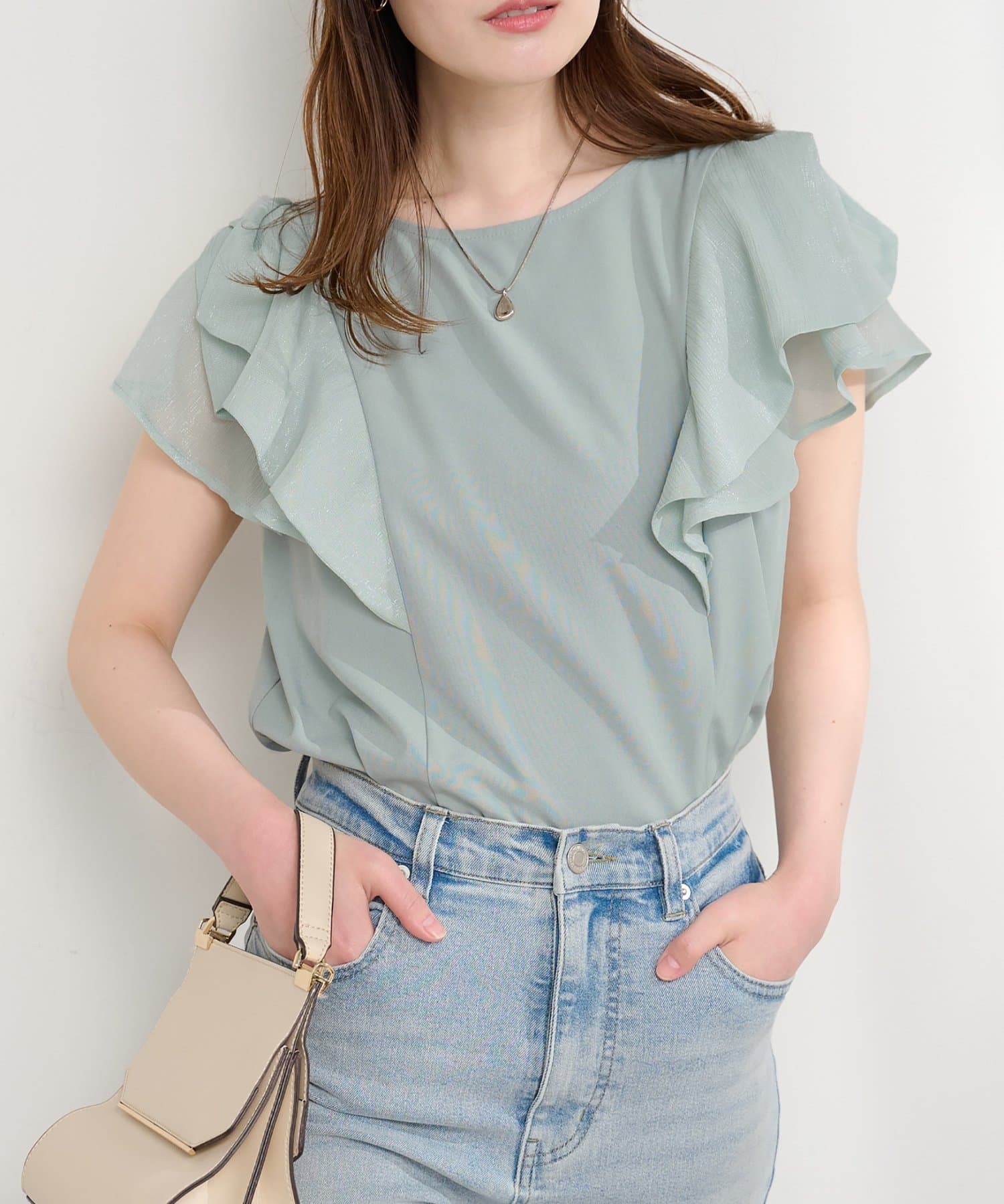 natural couture(ナチュラルクチュール) ショルダーリボンブラウス