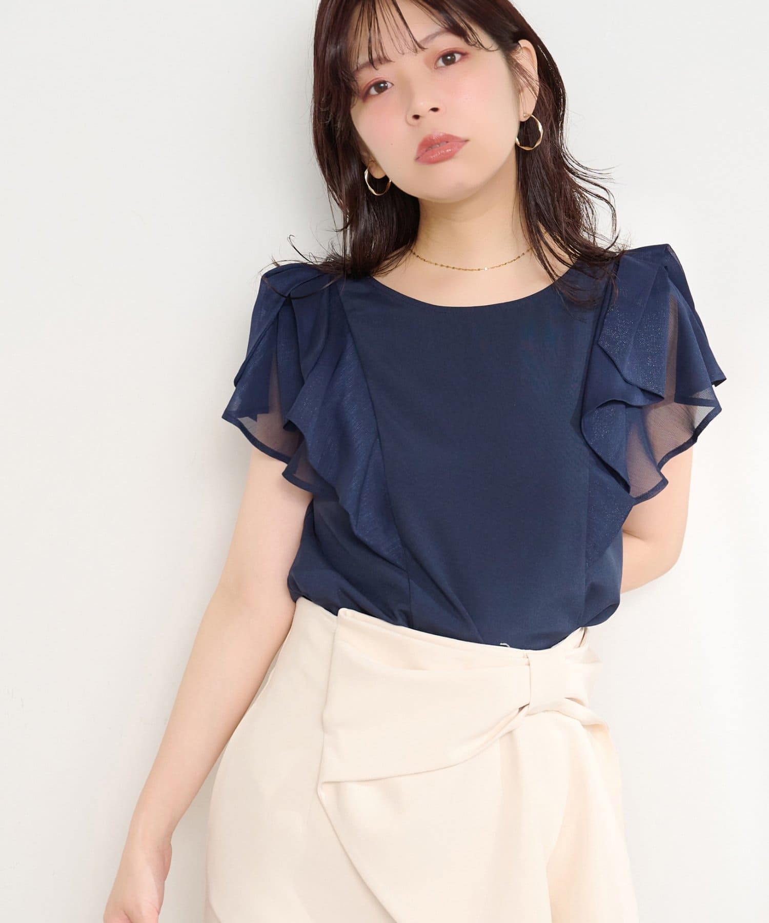 natural couture(ナチュラルクチュール) ショルダーリボンブラウス