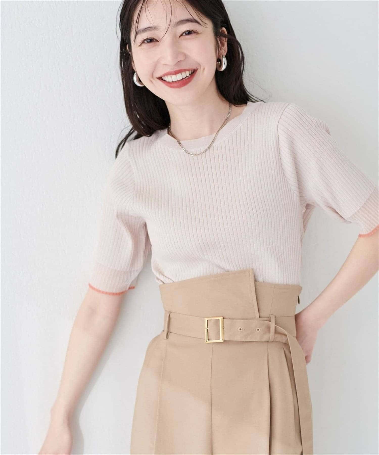 natural couture(ナチュラルクチュール) 袖口シアー強撚リブニット