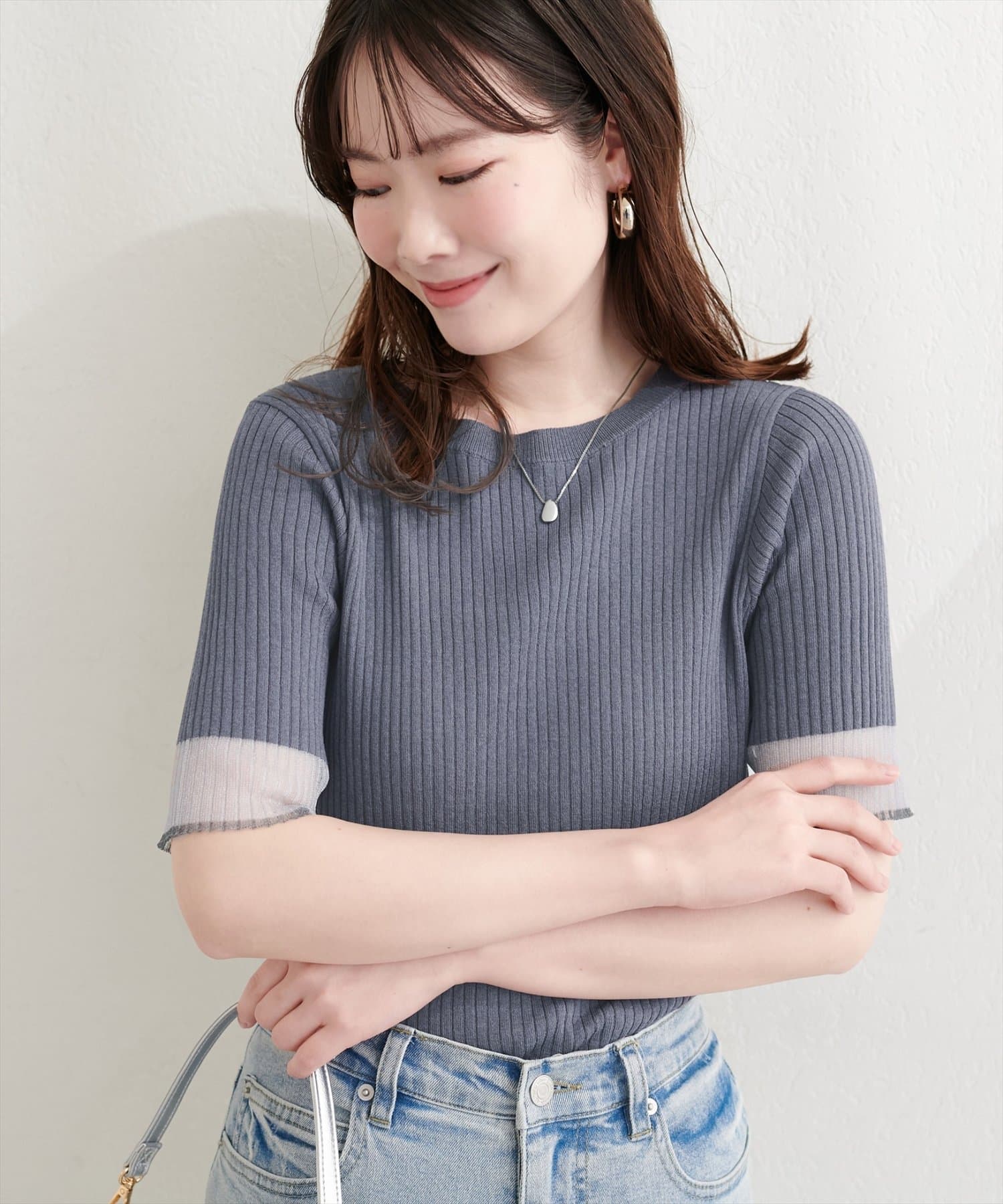 natural couture(ナチュラルクチュール) 袖口シアー強撚リブニット