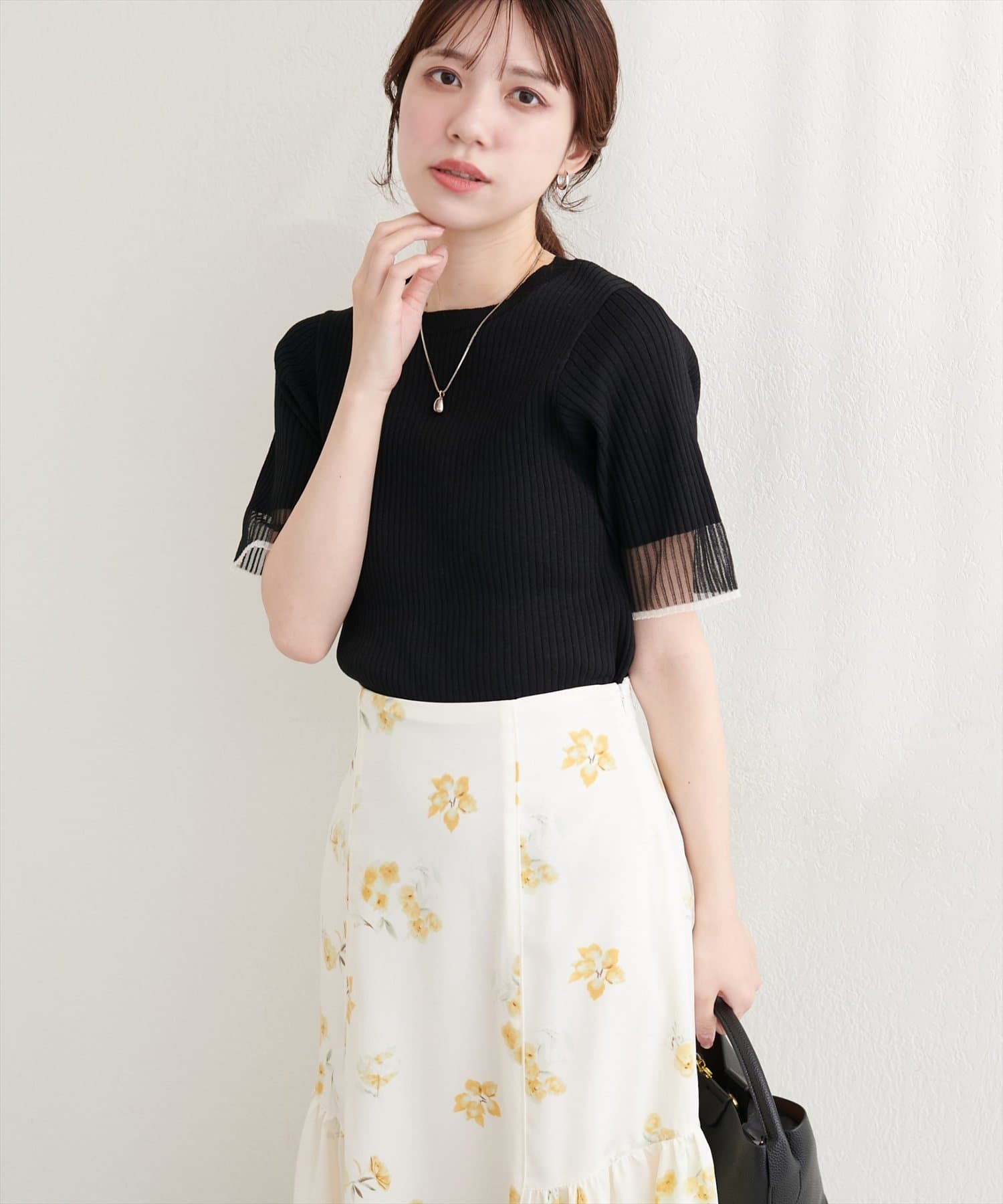 natural couture(ナチュラルクチュール) 袖口シアー強撚リブニット