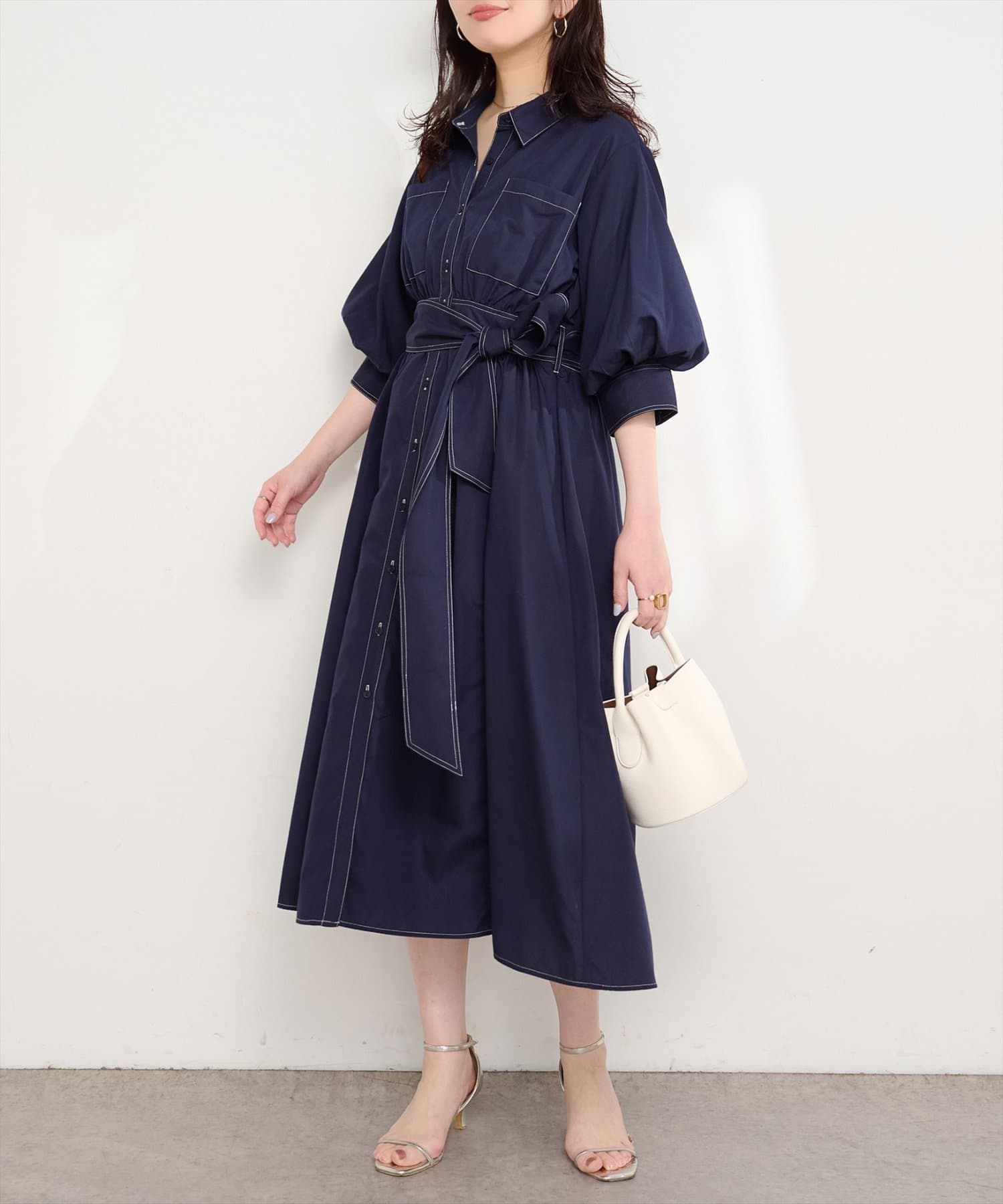 natural couture(ナチュラルクチュール) バルーンスリーブシャツワンピース