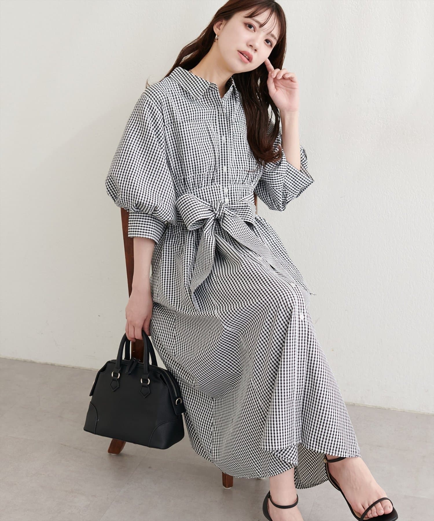 natural couture(ナチュラルクチュール) バルーンスリーブシャツワンピース