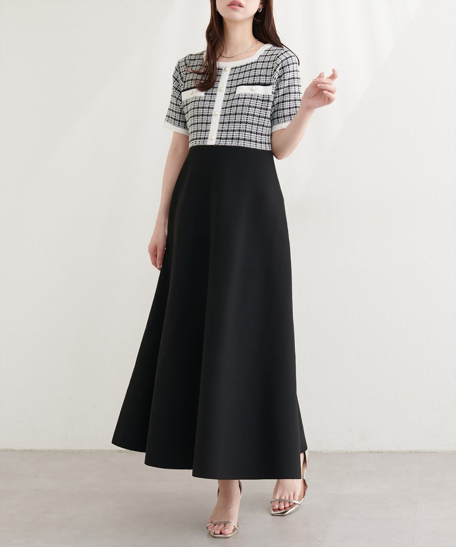 natural couture(ナチュラルクチュール) ツイードサマーニットワンピース