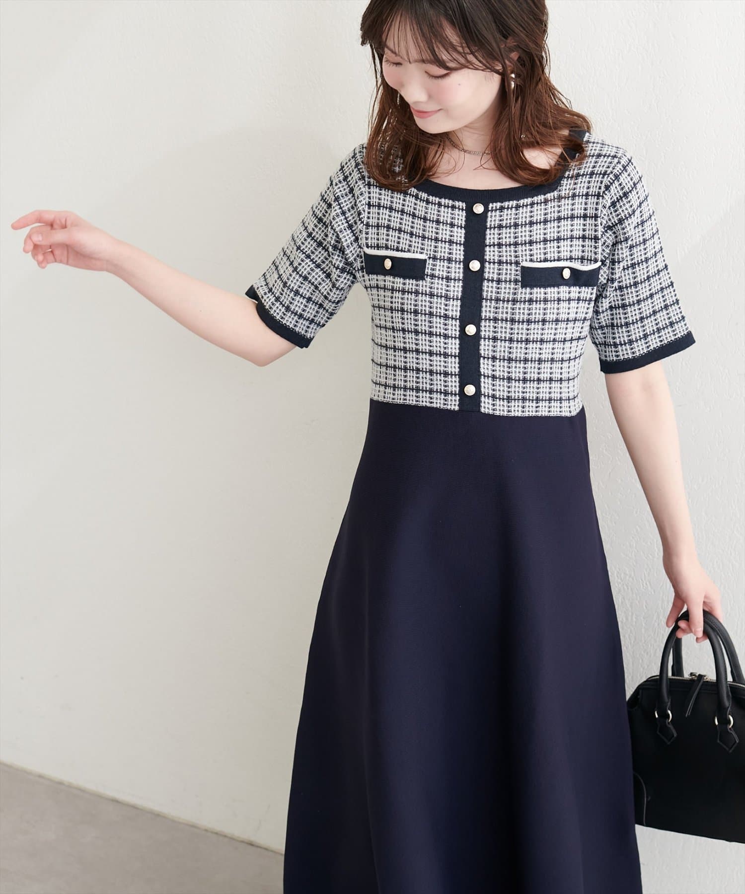 natural couture(ナチュラルクチュール) ツイードサマーニットワンピース