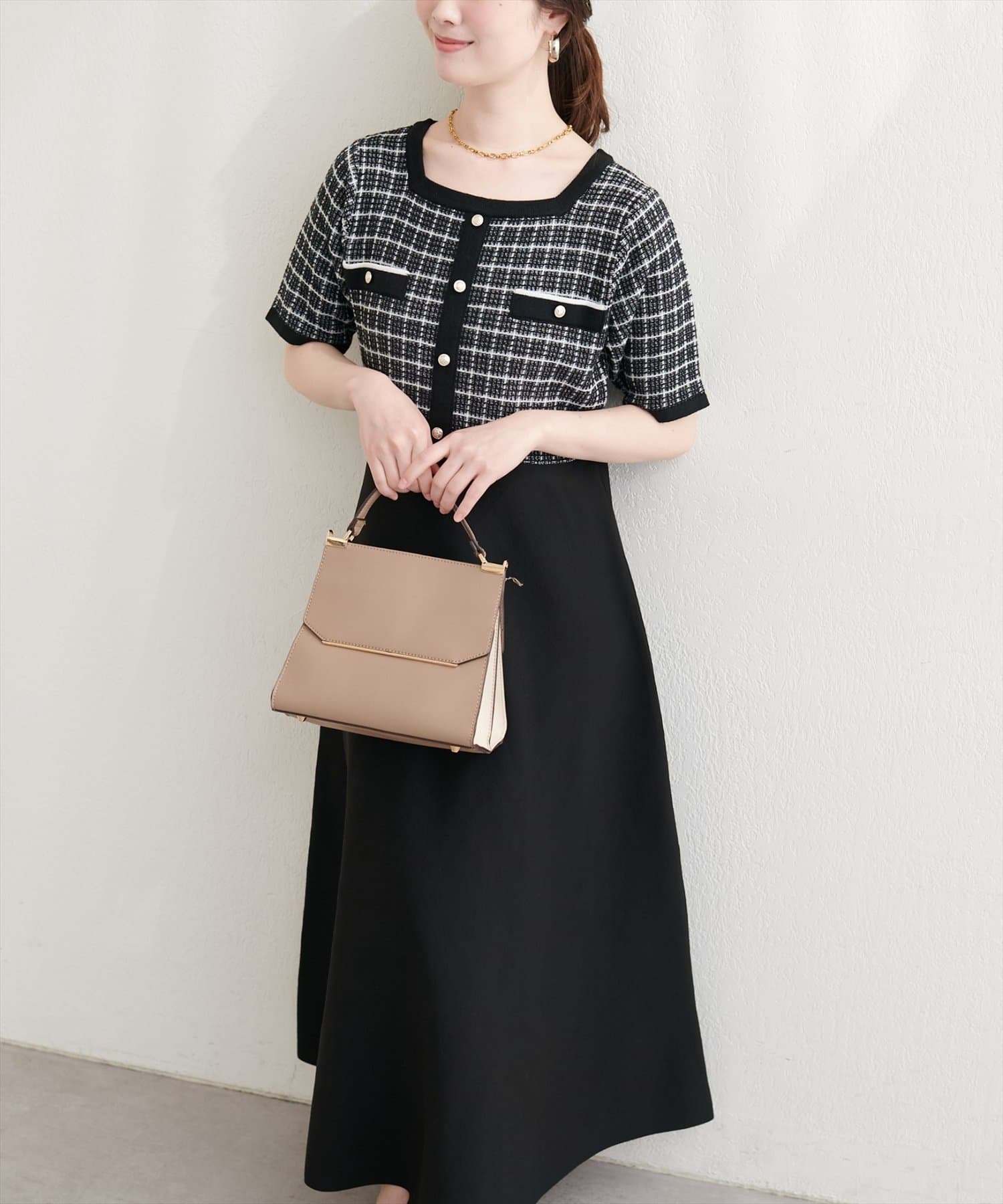 natural couture(ナチュラルクチュール) ツイードサマーニットワンピース