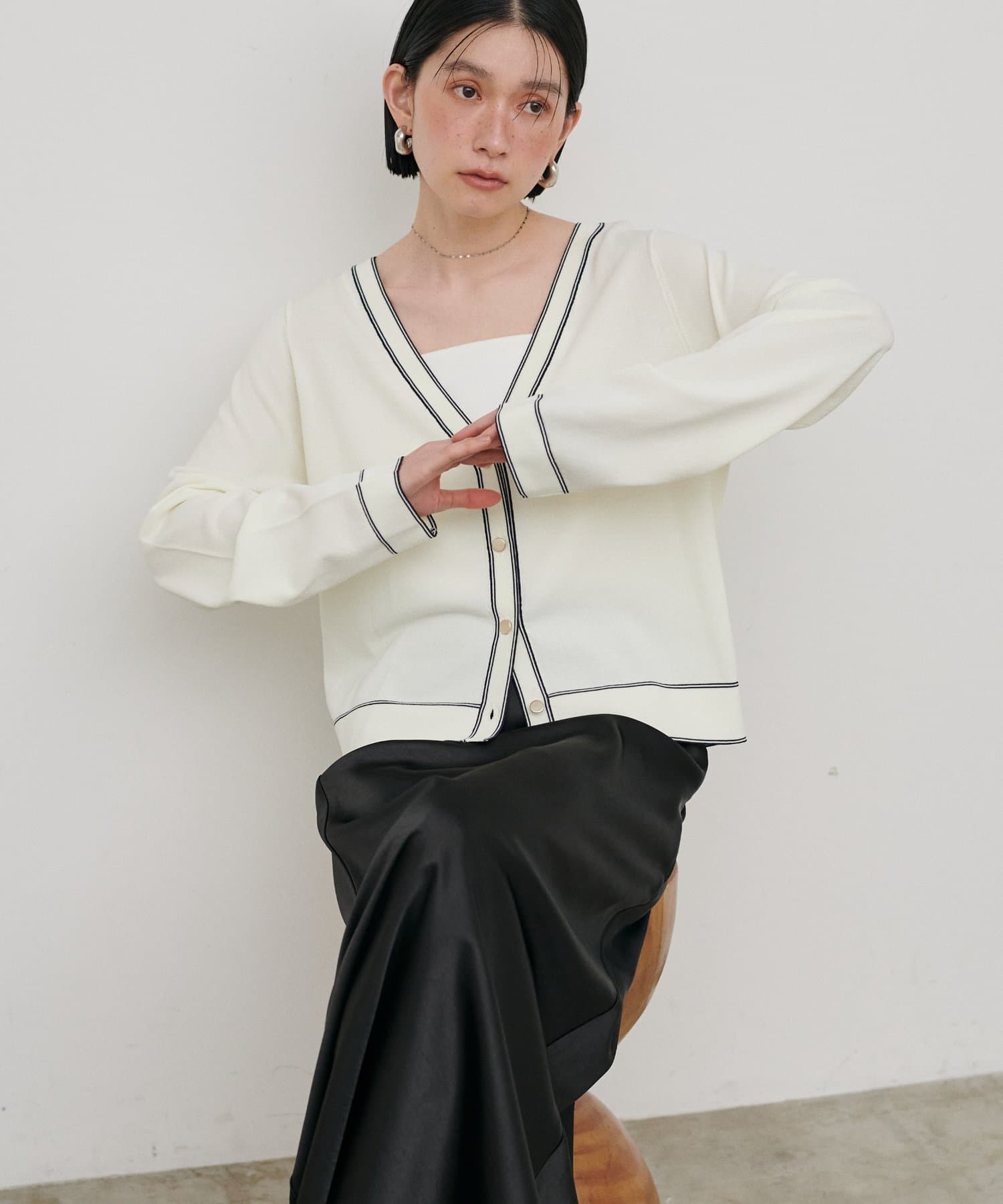 LARUTA(ラルータ) 強撚配色ラインカーディガン