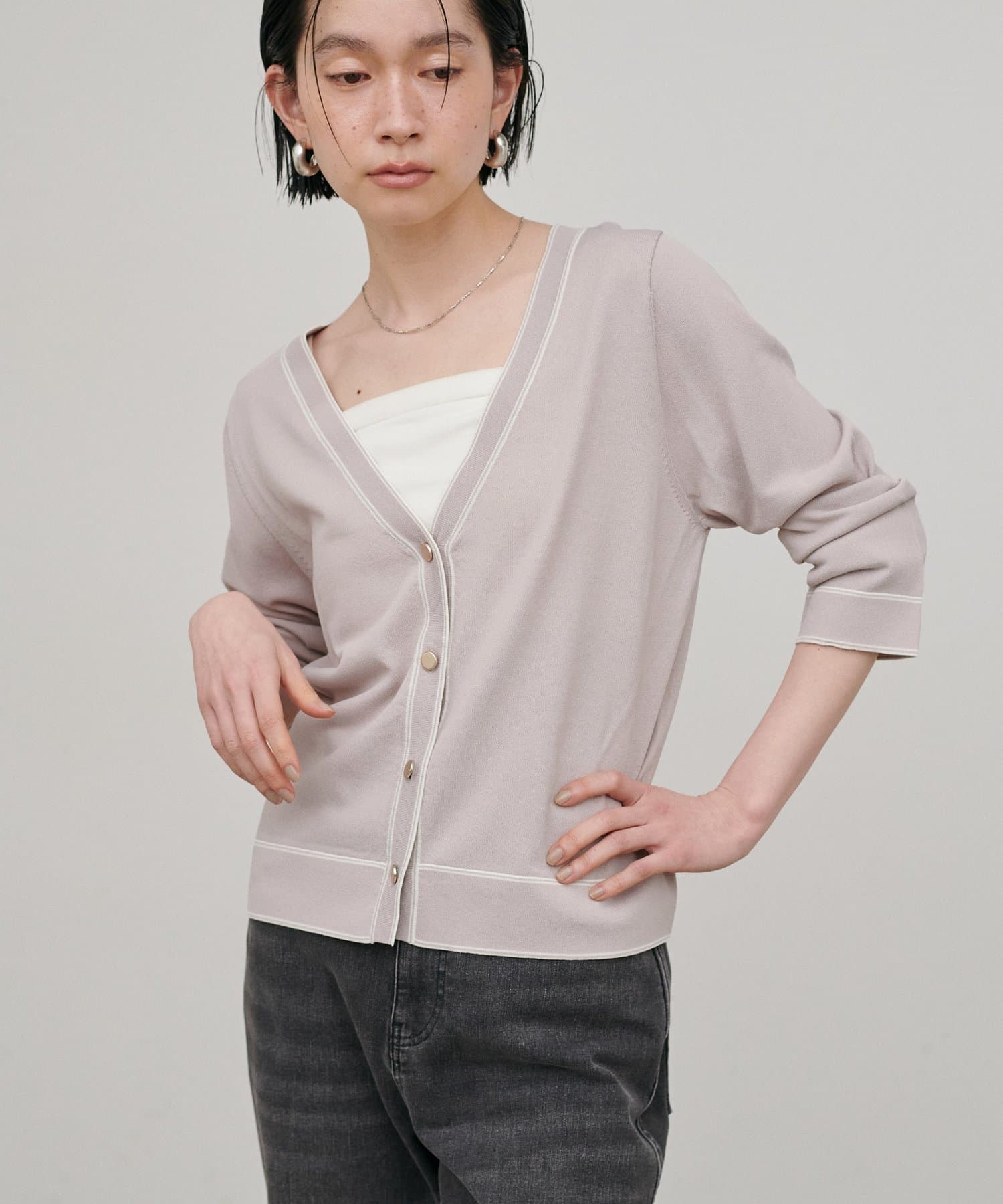 LARUTA(ラルータ) 強撚配色ラインカーディガン